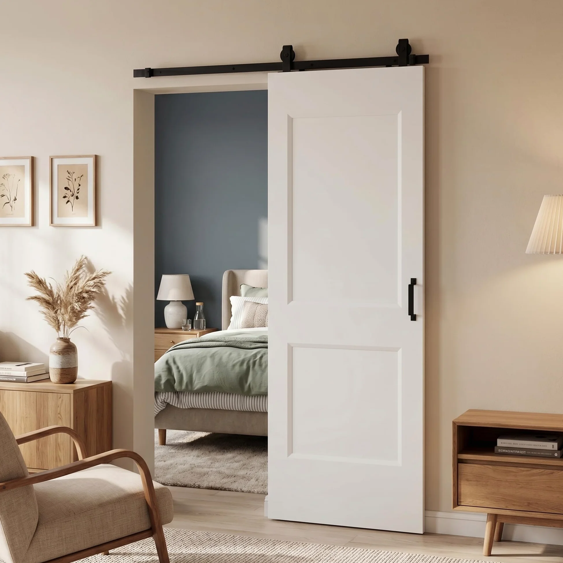 HOMCOM Porta Scorrevole Interna 76.2x213.4cm, Superficie Verniciata, Binario Silenzioso Acciaio, Maniglia Migliorata, Kit Ferramenta, Porta Interno Stile Industriale, in Legno Pino, Cucina, Soggiorno