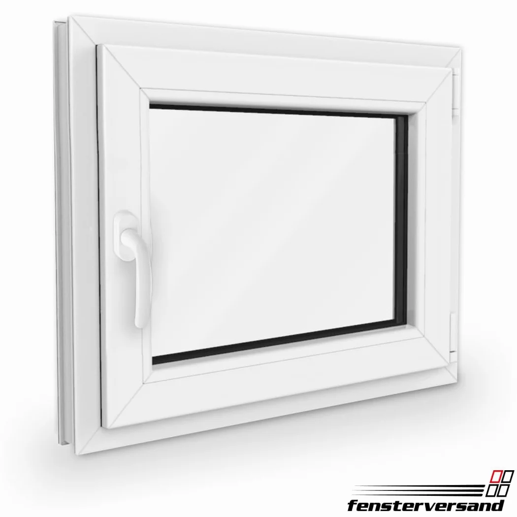 FENSTERVERSAND - Finestra in plastica 100 x 60 cm, colore bianco – 2 vetri trasparenti – Finestra girevole e inclinata, finestra in plastica – DIN destra – L x A: 1000 x 600 mm, profilo 70 mm