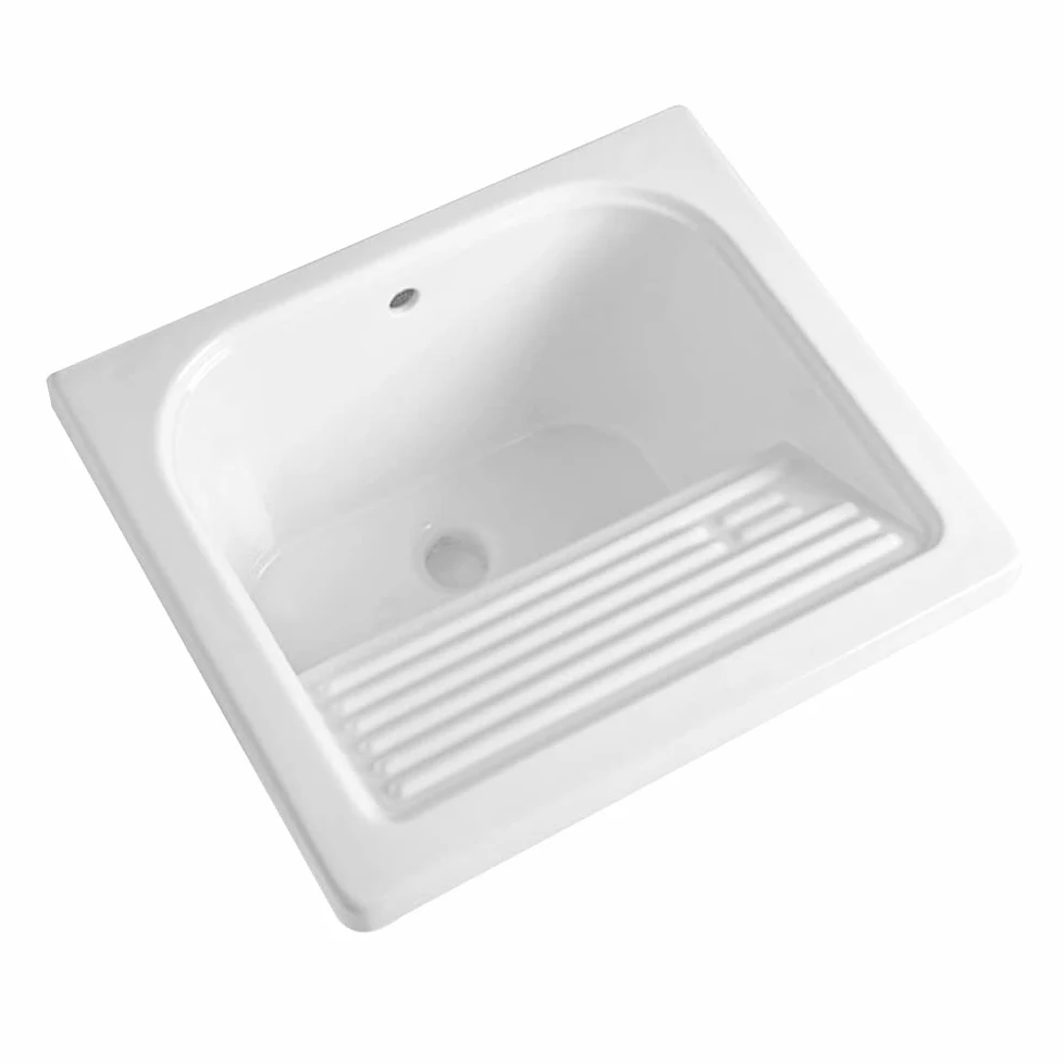 Vasca Lavatoio Incasso con strofinatoio Integrato, 60x50 cm, in Ceramica Bianca