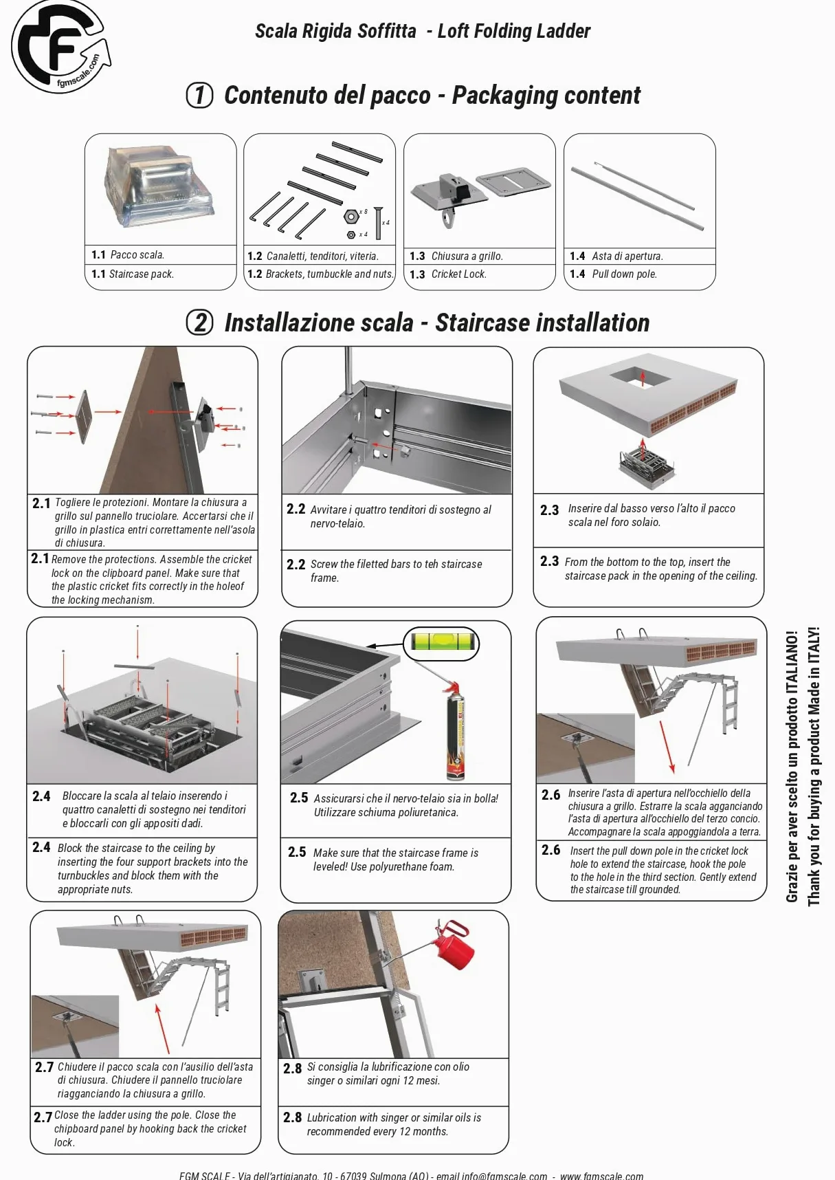 Scala Retrattile Rigida Soffitta in Acciaio Bianco | Quattro sostegni di salita sagomati | Gradino Lato 80 | Misura 80X100 H270-H300 cm