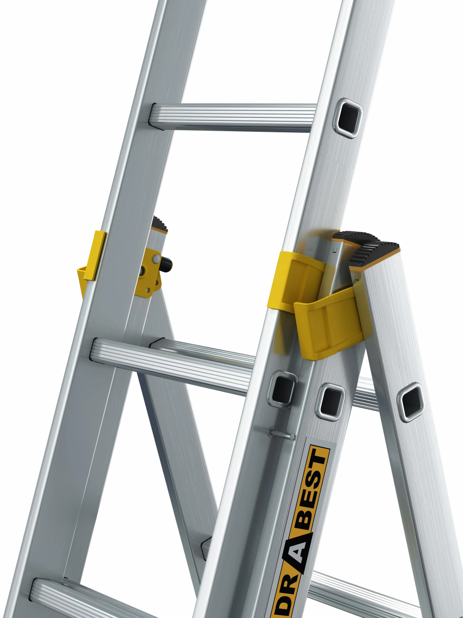 DRABEST - MAX Scala Pieghevole Professionale in Alluminio - 3 x 11 Gradini -7,61 m - Industriale - fino a 150 kg - 3 Sezioni - Per Edilizia - Multiuso - Allungabile - Regolabile - Scaletta