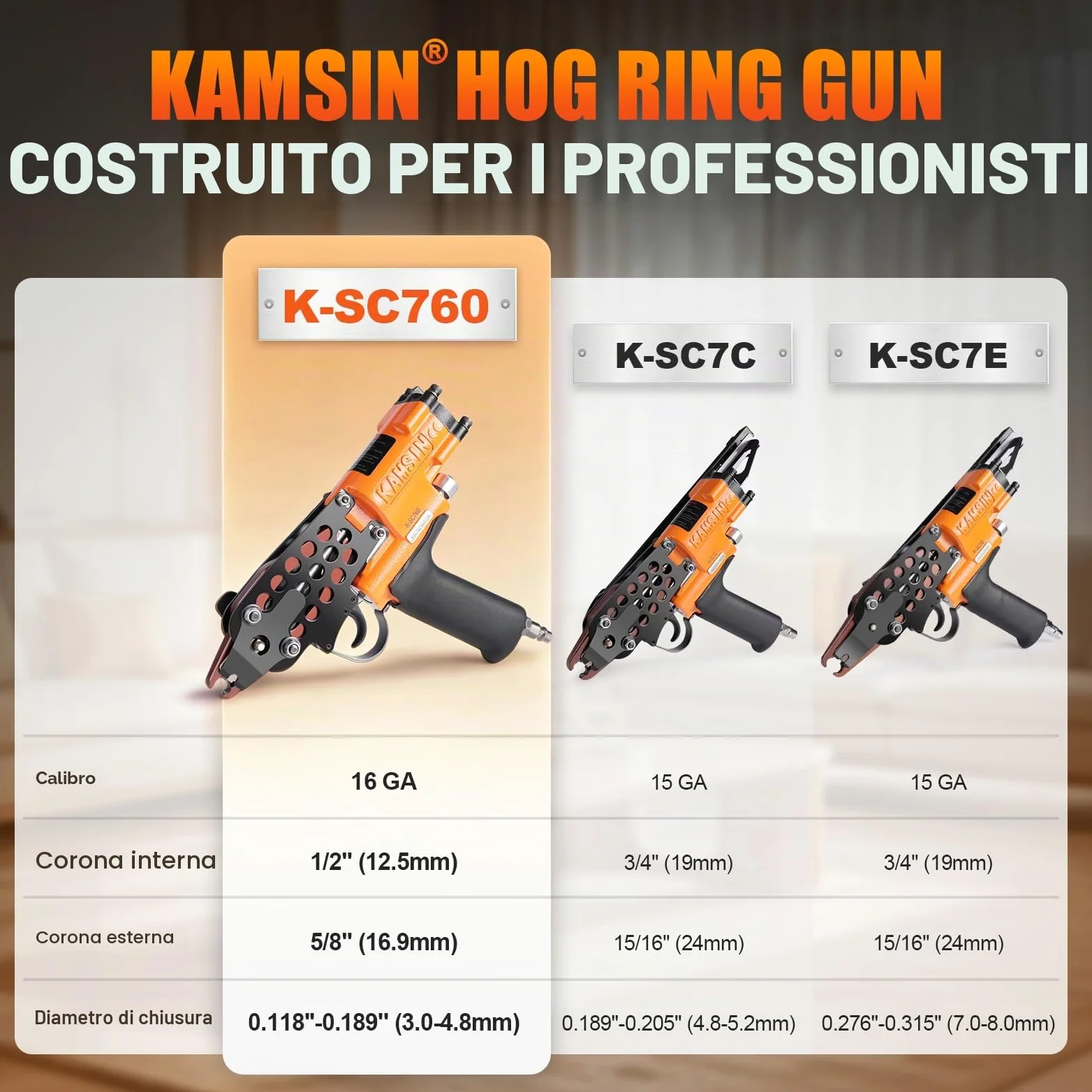 KAMSIN K-SC760 Pistola pneumatica ad anello a C, calibro 16, Diametro di chiusura di 3,0 mm Strumento di pinza per anelli di maiale a risparmio di manodopera per gabbie