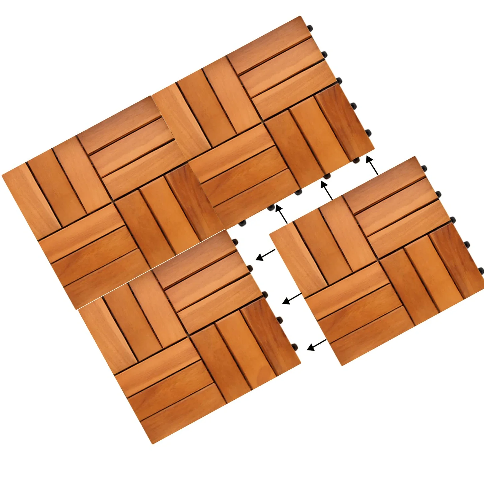 CASARIA Set 66 Piastrelle 30x30 cm in Legno di Acacia Certificato FSC® Superficie Totale 6 m² per Esterno Sistema a Incastro Pavimento per Terrazza Balcone Giardino Pavimentazione Mattonelle