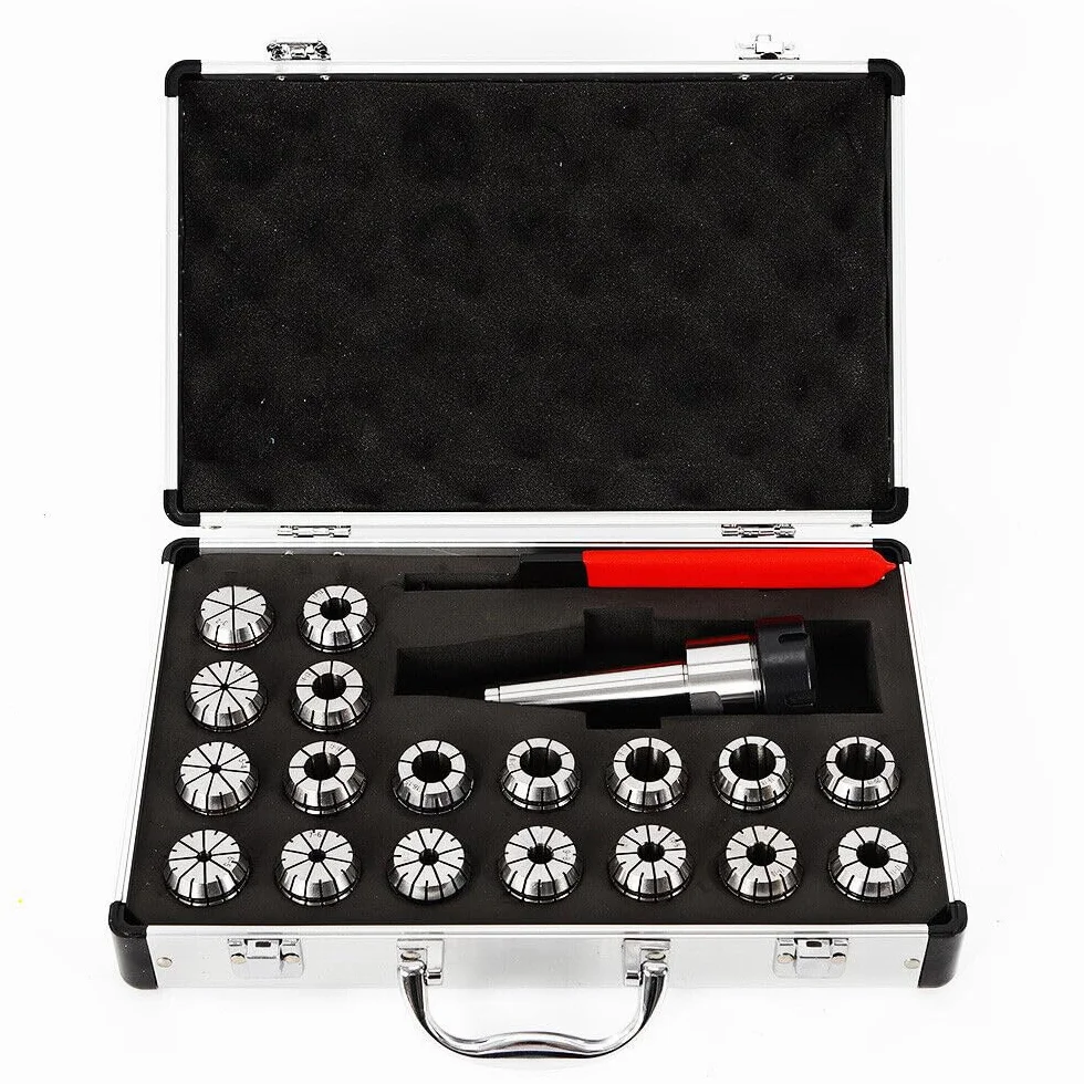 Set di 21 pinze con contenitore MK3, fusto ER32 MT3, per incisione e fresatura di utensili rotanti