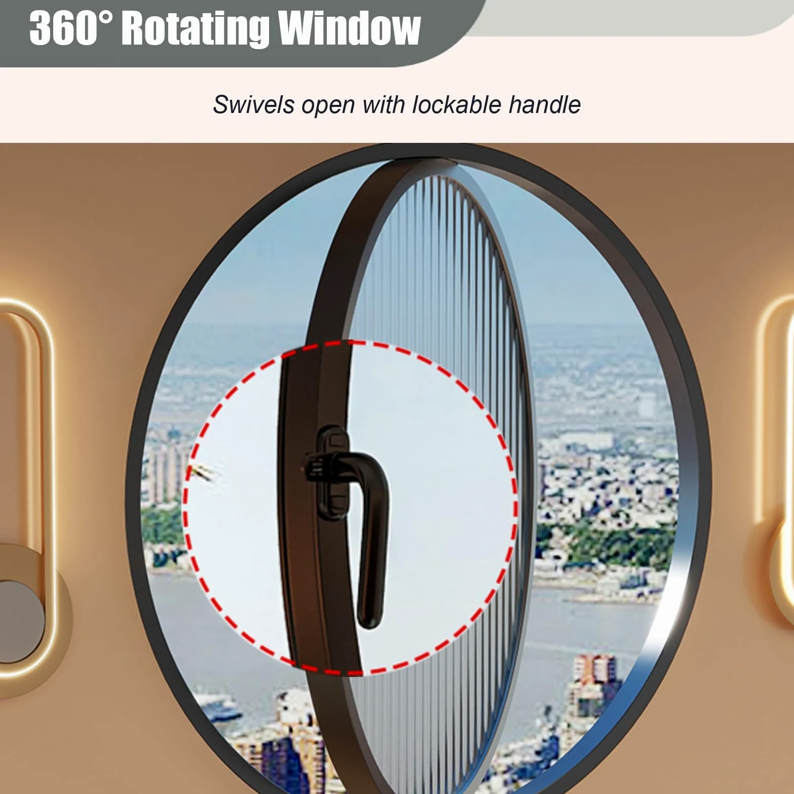 Finestre Finestra Rotonda, Finestra di Ventilazione Girevole a 360° con Maniglie, Finestra per Studio Cucina Soffitta con Telaio in Lega di Alluminio con Vetro Temperato Ondulato(White,60 cm (23 5/8")