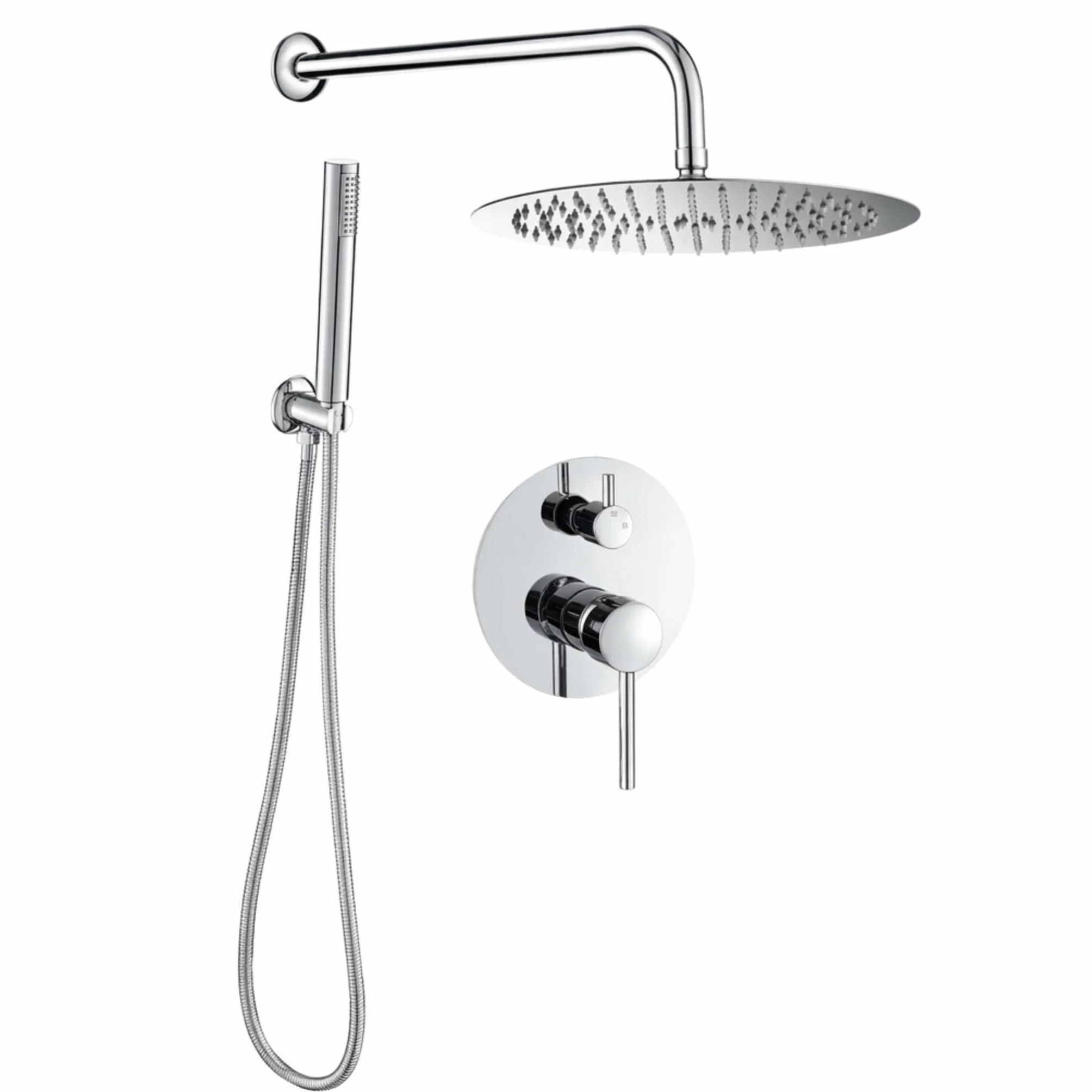 VALAZ Doccia Incasso Cromo | Miscelatore Doccia Incasso Spruzzatore Effetto Pioggia | Installazione a Parete Facile | Inossidabile, Rotondo, Spruzzatore 25 cm, Serie Jucar