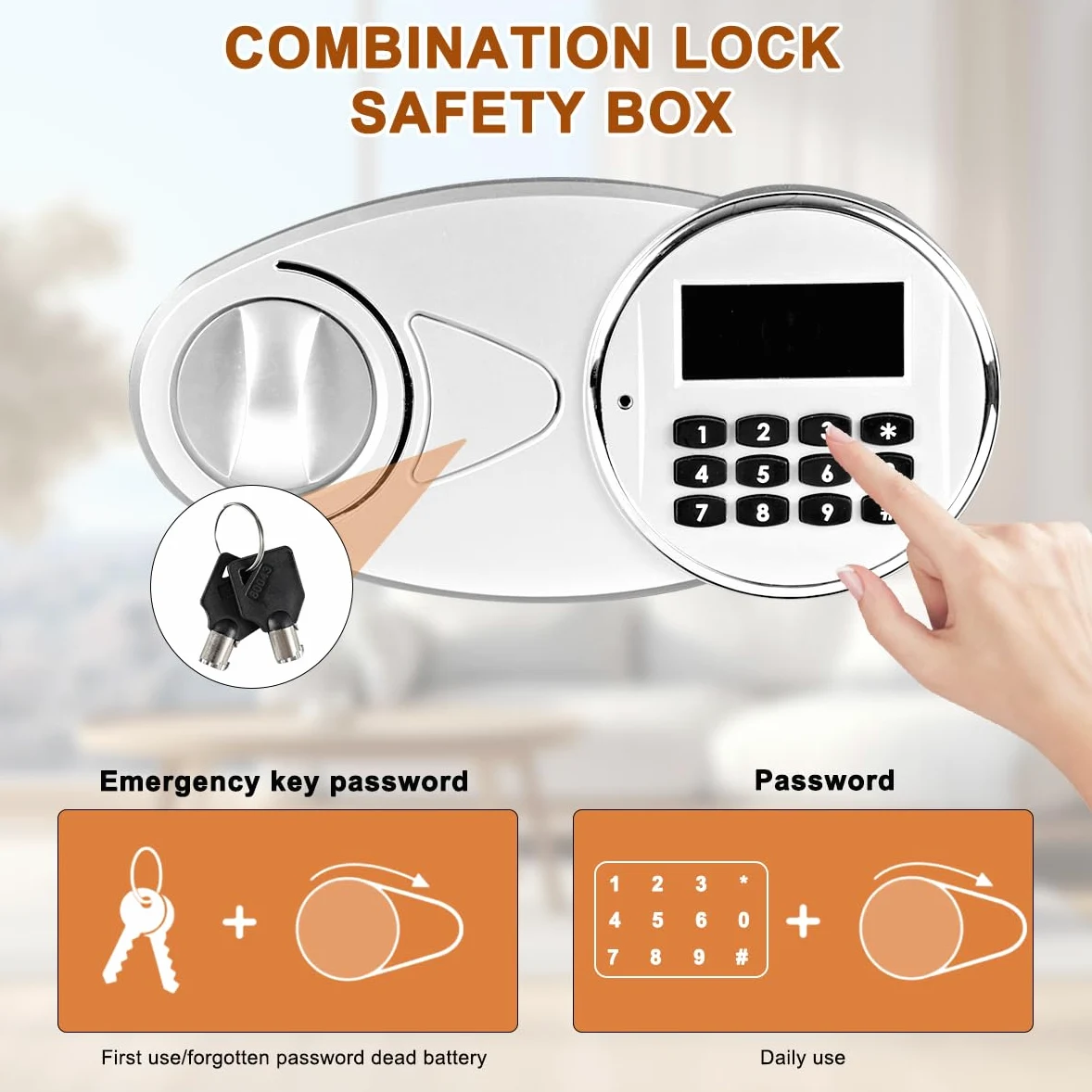Cassaforte elettronica da 14 litri con 2 chiavi di emergenza e tastiera digitale a pedale, cassaforte da parete, adatta per ufficio, casa, hotel, 25 x 35 x 25, nero