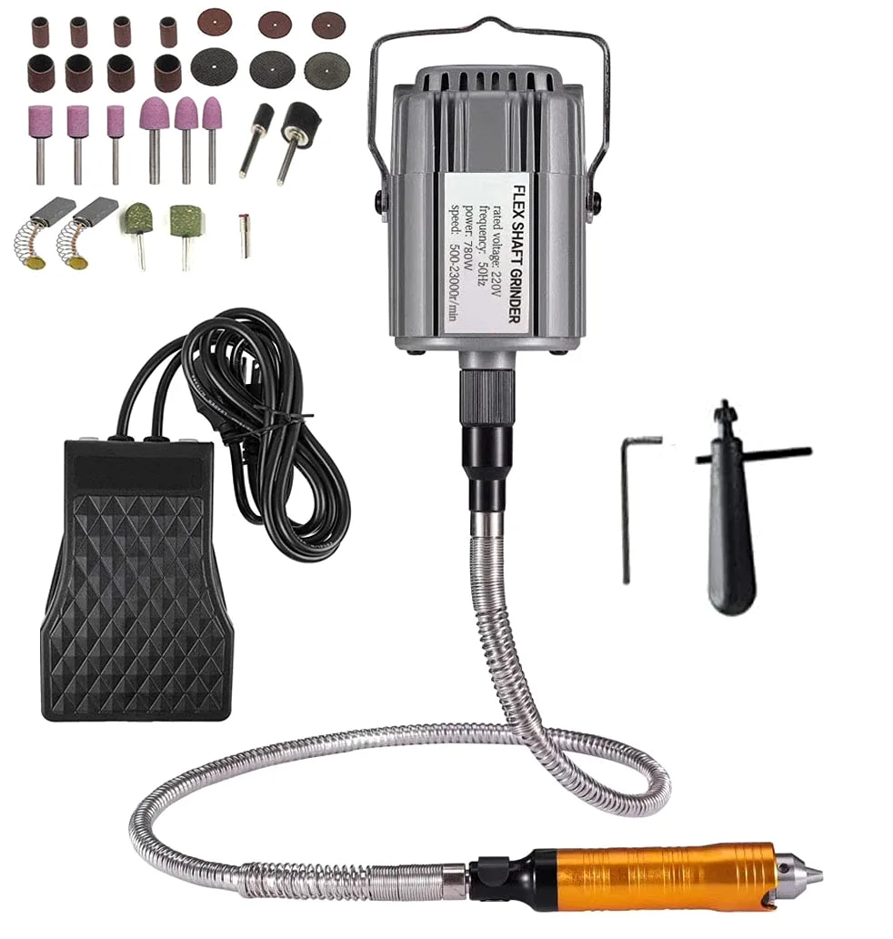 Forte potenza 780W Smerigliatrice Elettrica Multi Utensile Rotativo Multifunzione con Avanzato Albero flessibile e 30 Accessori, albero flessibile in metallo, 23000 RPM