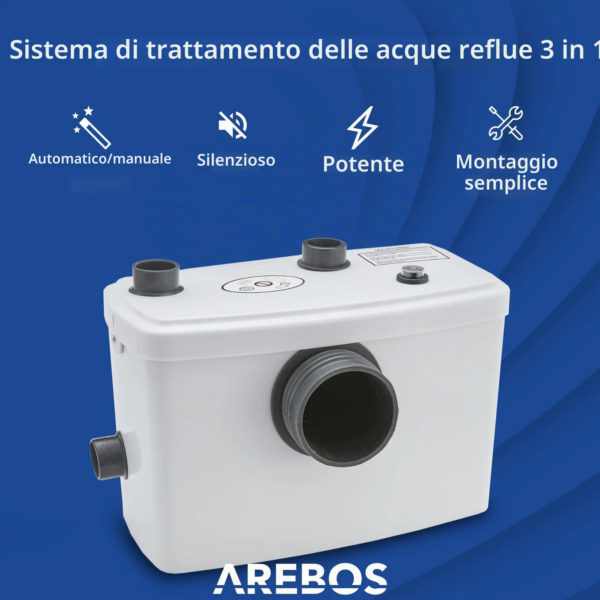 Arebos Trituratore WC Maceratore Pompa Sanitario per Acque Reflue | 600W | 100L-min | per WC, doccia, lavandino | Bianco