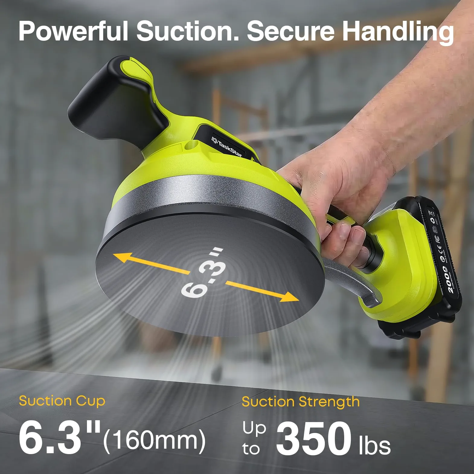Taskstar Vibratore per piastrelle, compatibile con batteria Makita 18V, ventosa 160 mm (113 kg), 26.000 giri/min, 12 velocità, per piastrelle grandi fino a 122 cm, attrezzo installazione professionale