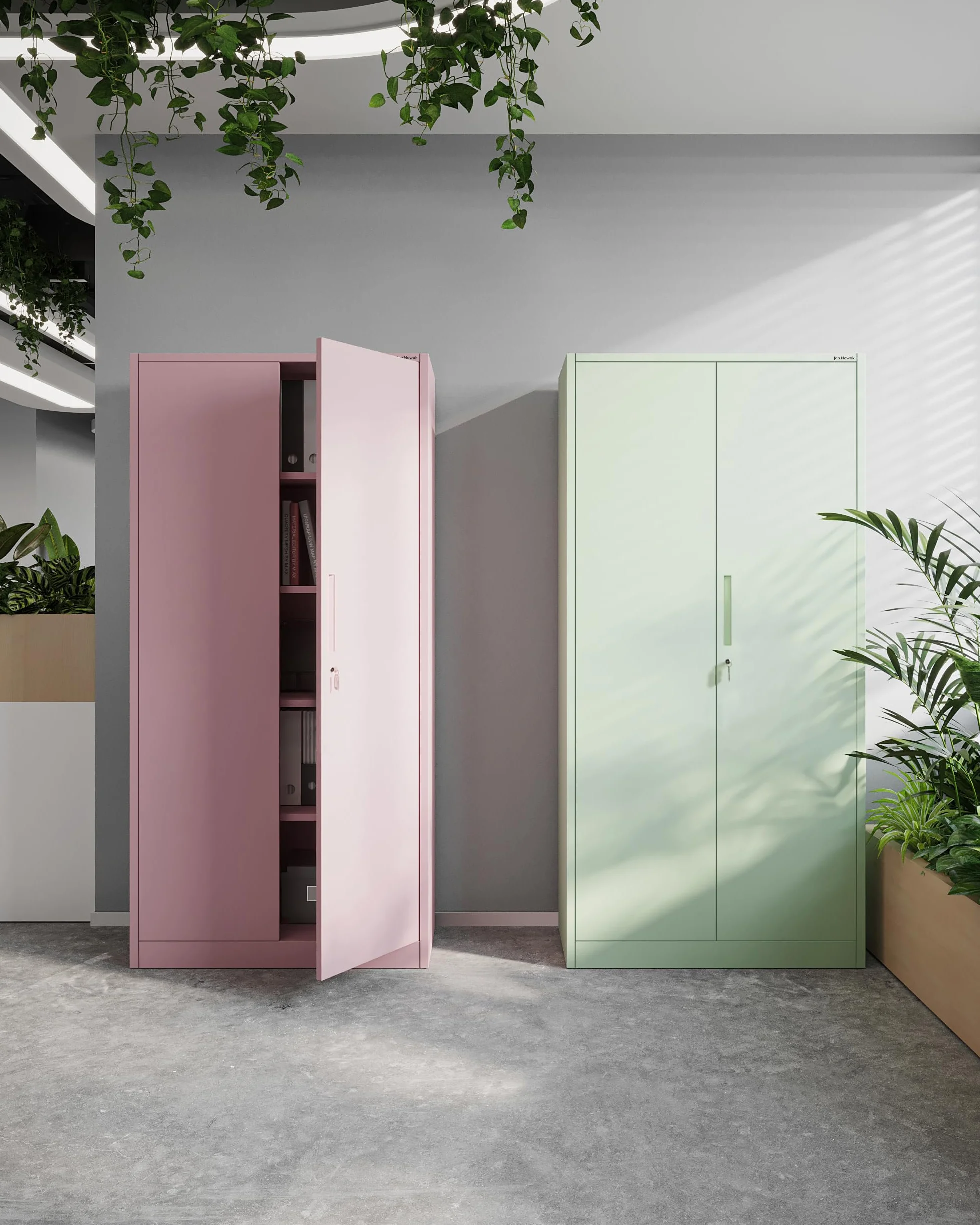Domator Armadio Metallico C34 Armadietto Archivio per utensili Porte a battente Appendiabiti Verniciato a polvere 185 cm x 90 cm x 45 cm (Verde pastello)