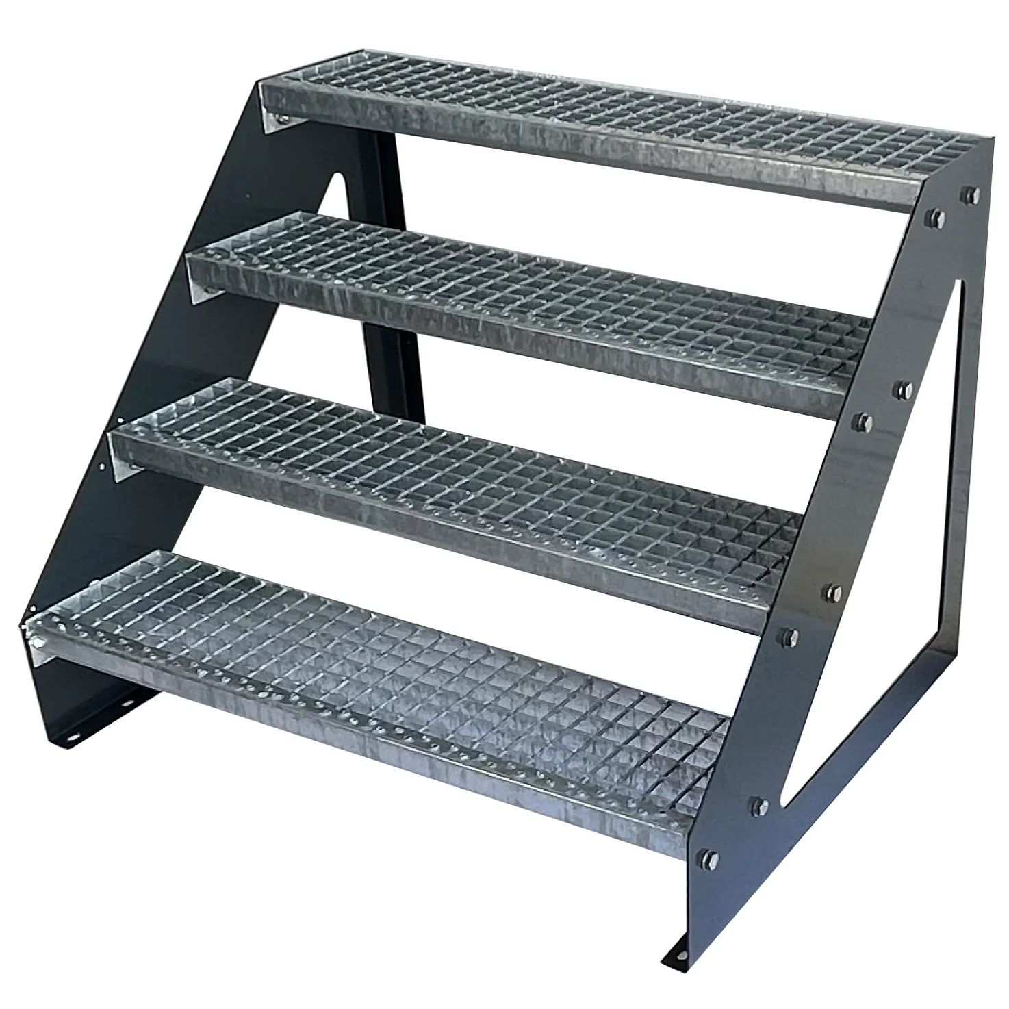 Scale con griglia in acciaio Premium 4 Gradini Scala autoportante Completamente zincata e Antracite Traversi verniciati a polvere - Dimensioni (L x L x H) 82cm x 80cm x 76cm