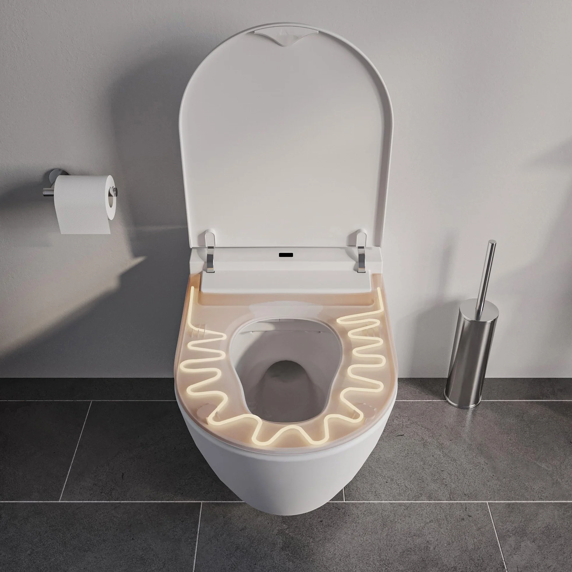 BERNSTEIN WC doccia 540 PRO in bianco, WC sospeso senza bordi con funzione bidet riscaldamento e sterilizzatore – impianto completo con telecomando occhiali da toilette con abbassamento automatico