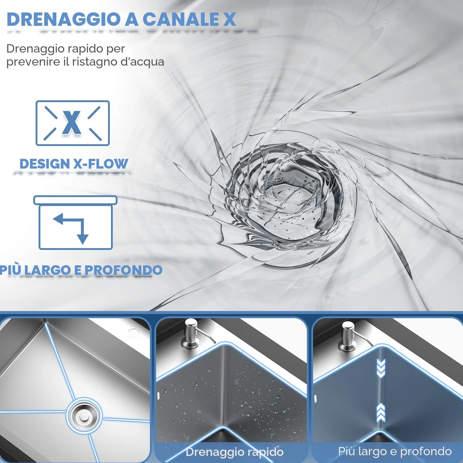 Lavandino autoportante in acciaio inox per esterni, lavello da cucina con scolapiatti e rubinetto estraibile e tubi dell'acqua calda e fredda, Kitchen Sink lavandino a mano per cucina, garage