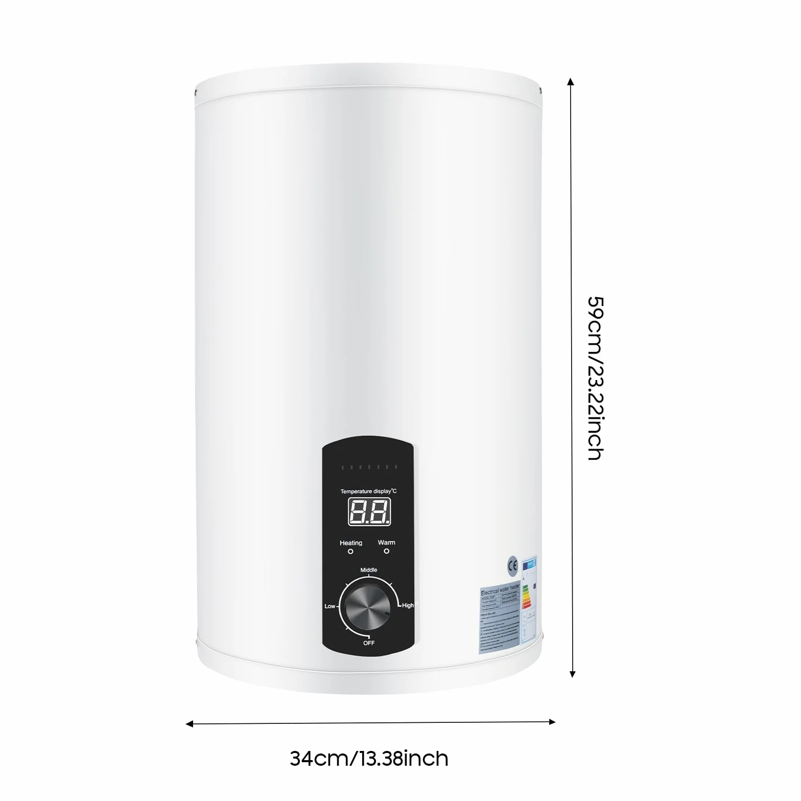 Scaldabagno elettrico ad accumulo | 2000 W elettrico istantaneo | Boiler ad acqua da parete con doccetta e tubi | Intervallo di controllo della temperatura: 25 – 75 °C | Capacità contenitore 30 – 70 L