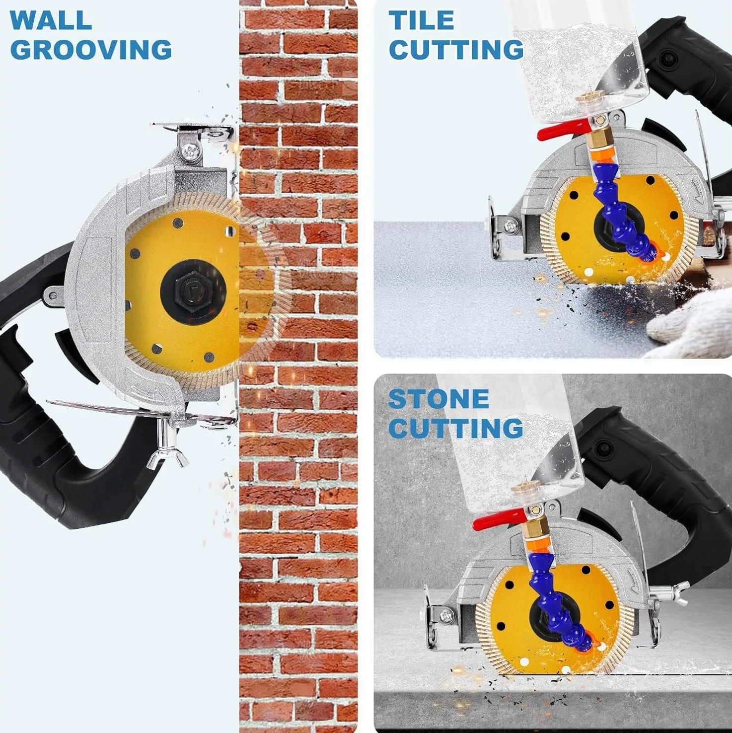 MXBAOHENG Tagliapiastrelle elettrico bagnato da 1000 W, tagliapiastrelle a 45°, con serbatoio dell'acqua rimovibile e 2 lame per piastrelle in ceramica, fresa muri di pietra (lama da 103 mm)