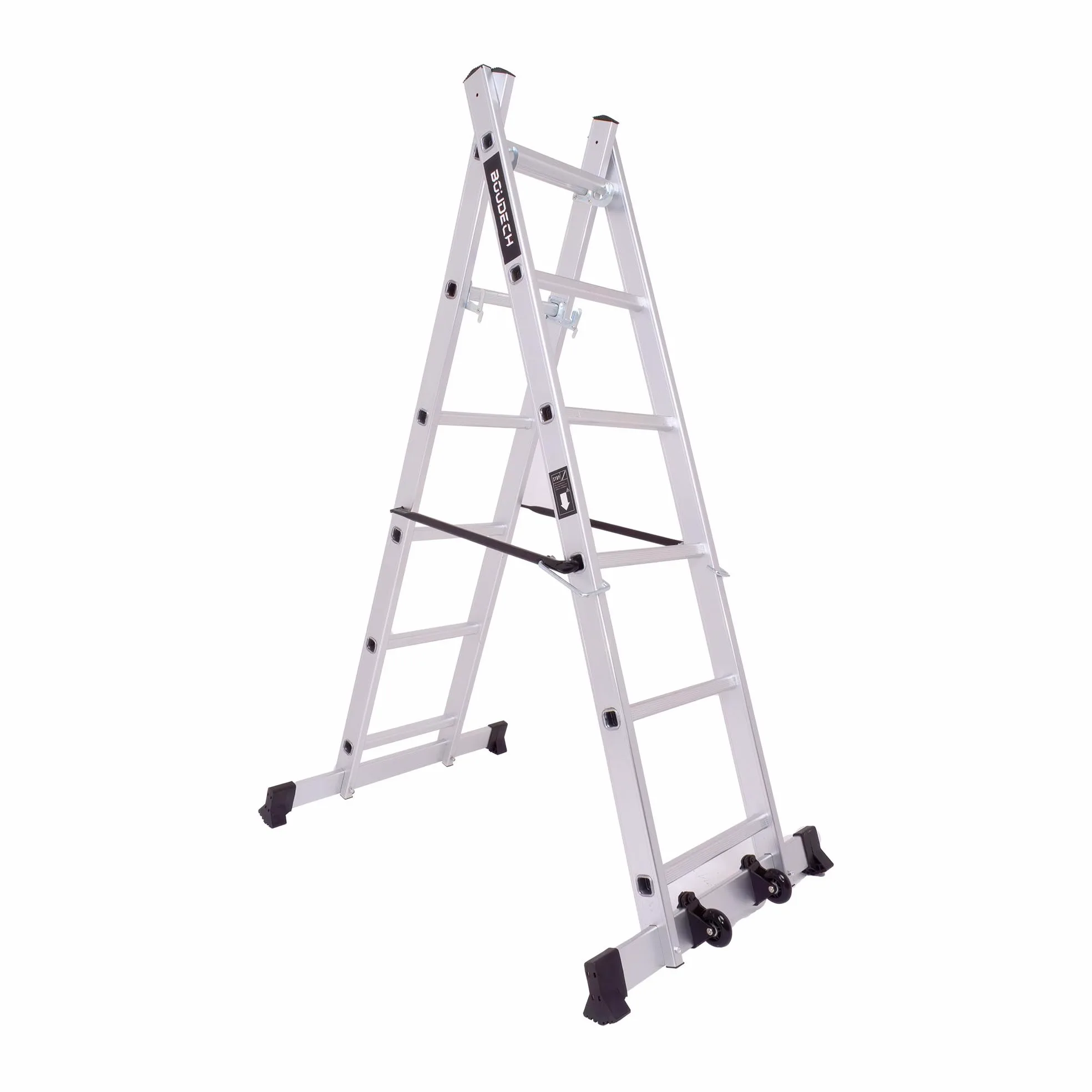 BOUDECH® RIG 100 – Impalcatura Multifunzione Trabattello 3 in 1 H165,5 cm Scala Ponteggio da Lavoro con Ruote in Alluminio Portata max 150 Kg