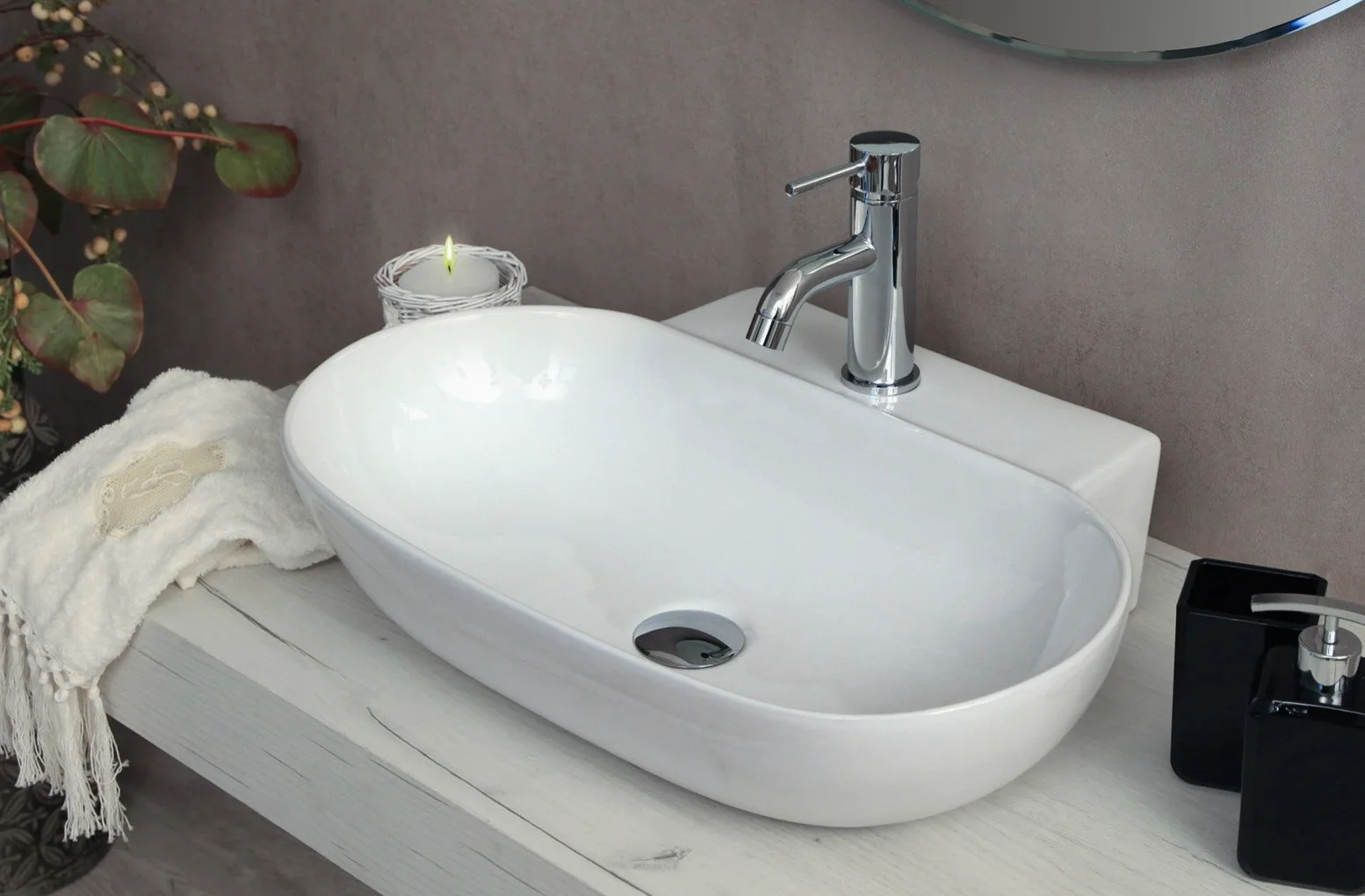 Yellowshop - Lavabo Da Appoggio O Sospeso Cm 57 x 40 Bacinella Lavandino Lavello In Ceramica Bianco Sanitari Bagno Design Moderno Modello Swing