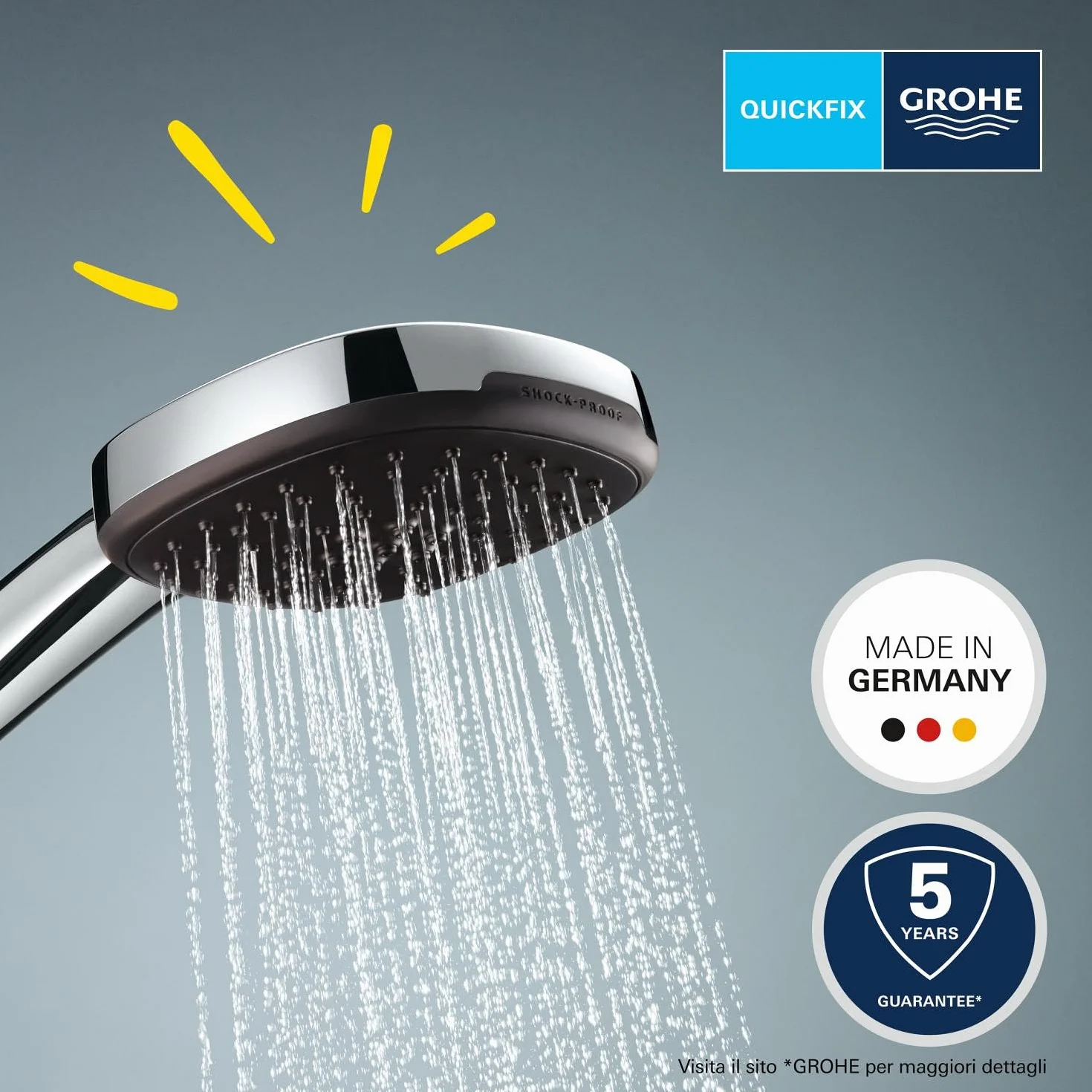 GROHE Vitalio Comfort 110 Manopola Doccino Doccia (3 getti Rain Jet Massage, DreamSpray, SpeedClean anticalcare, 110 mm), Cromo, 26092001