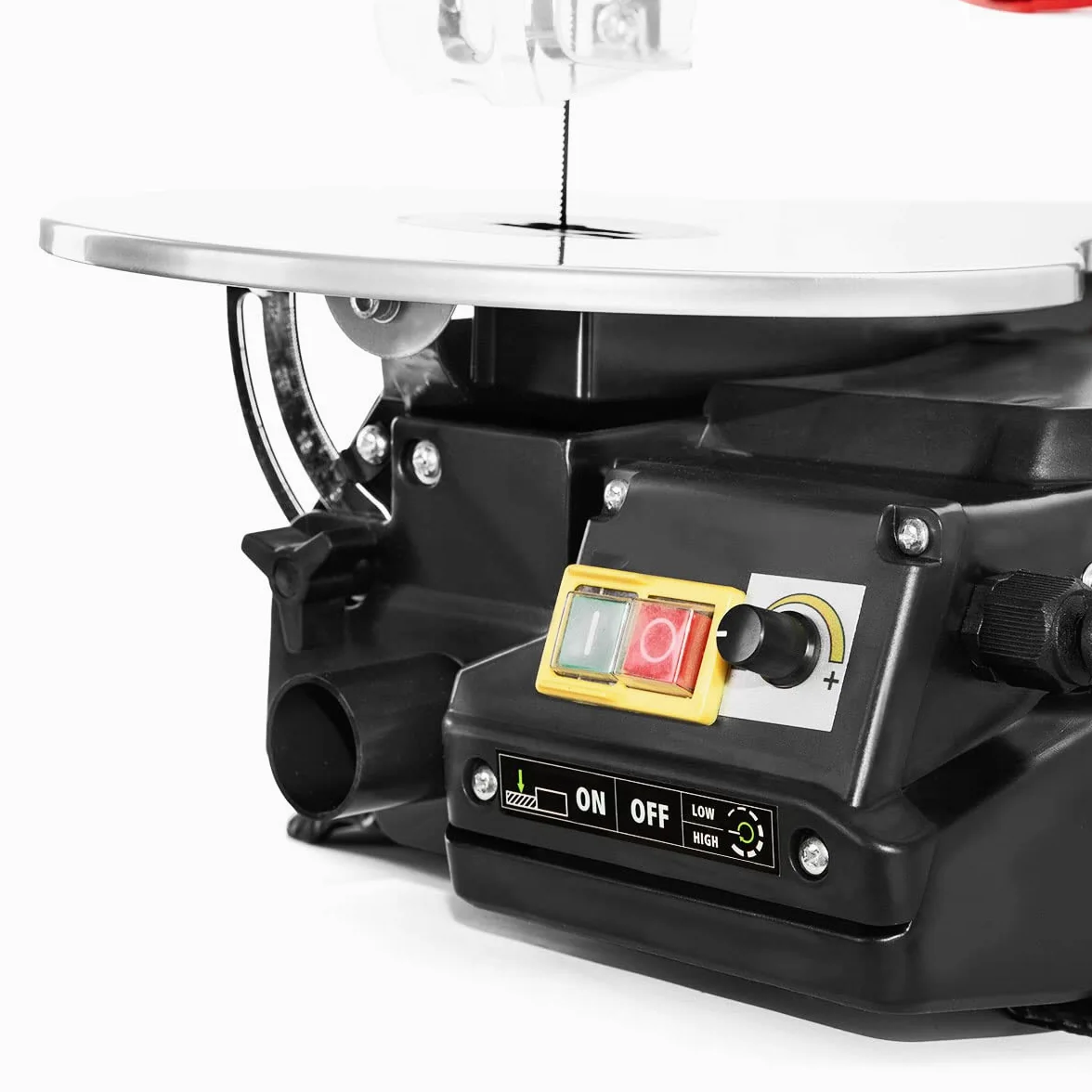 GREENCUT SRM120C - Sega elettrica da traforo da 120W a velocità variabile da 400 a 1650 giri/minuto, lunghezza lama 133 mm, strumento per l'officina e la casa, protezione lama retrattile