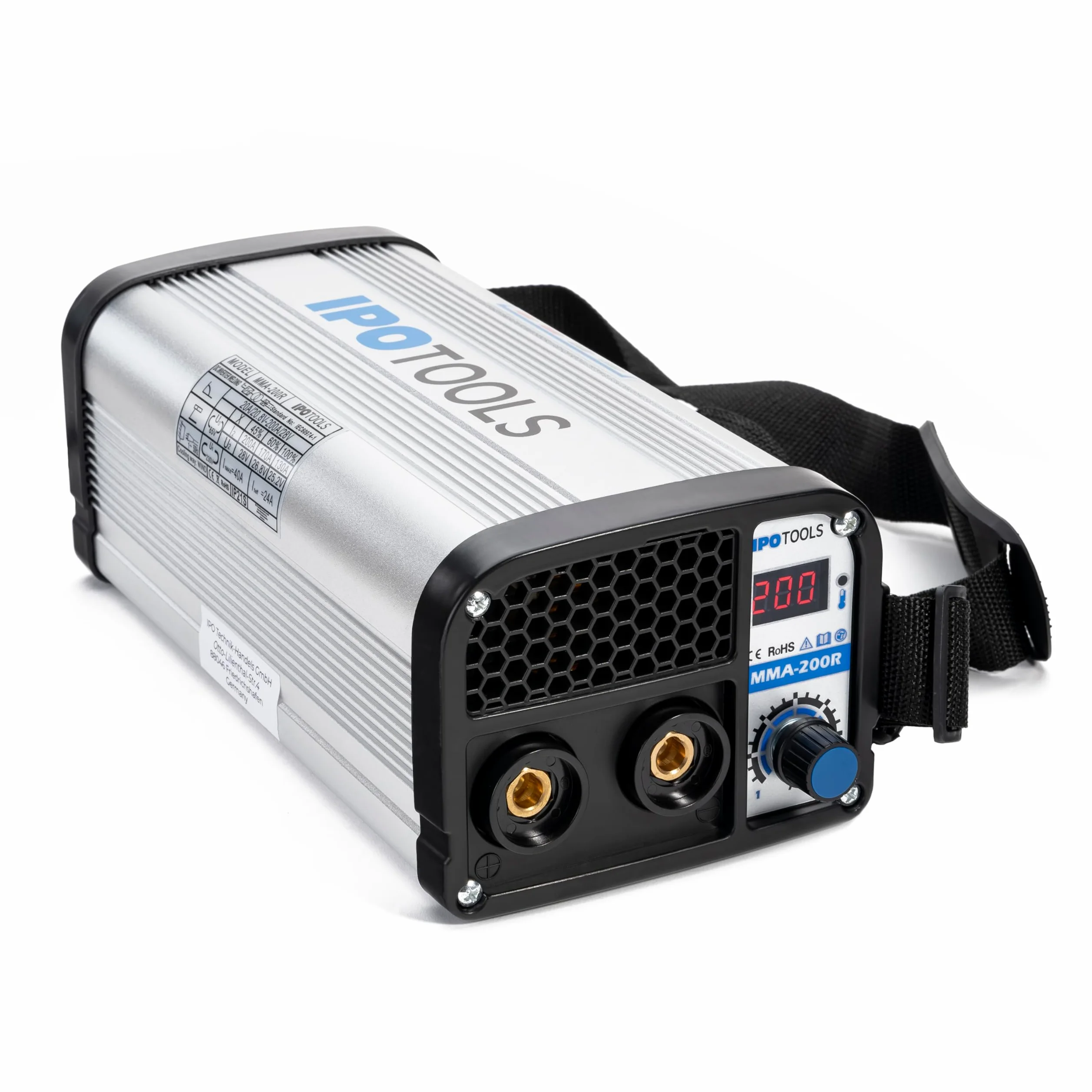 IPOTOOLS MMA-200R - Saldatrice a elettrodi IGBT MMA/E-Hand con display LCD da 200 Amper/230 V, anti-stick/hot star/Arc-Force/scudo di protezione