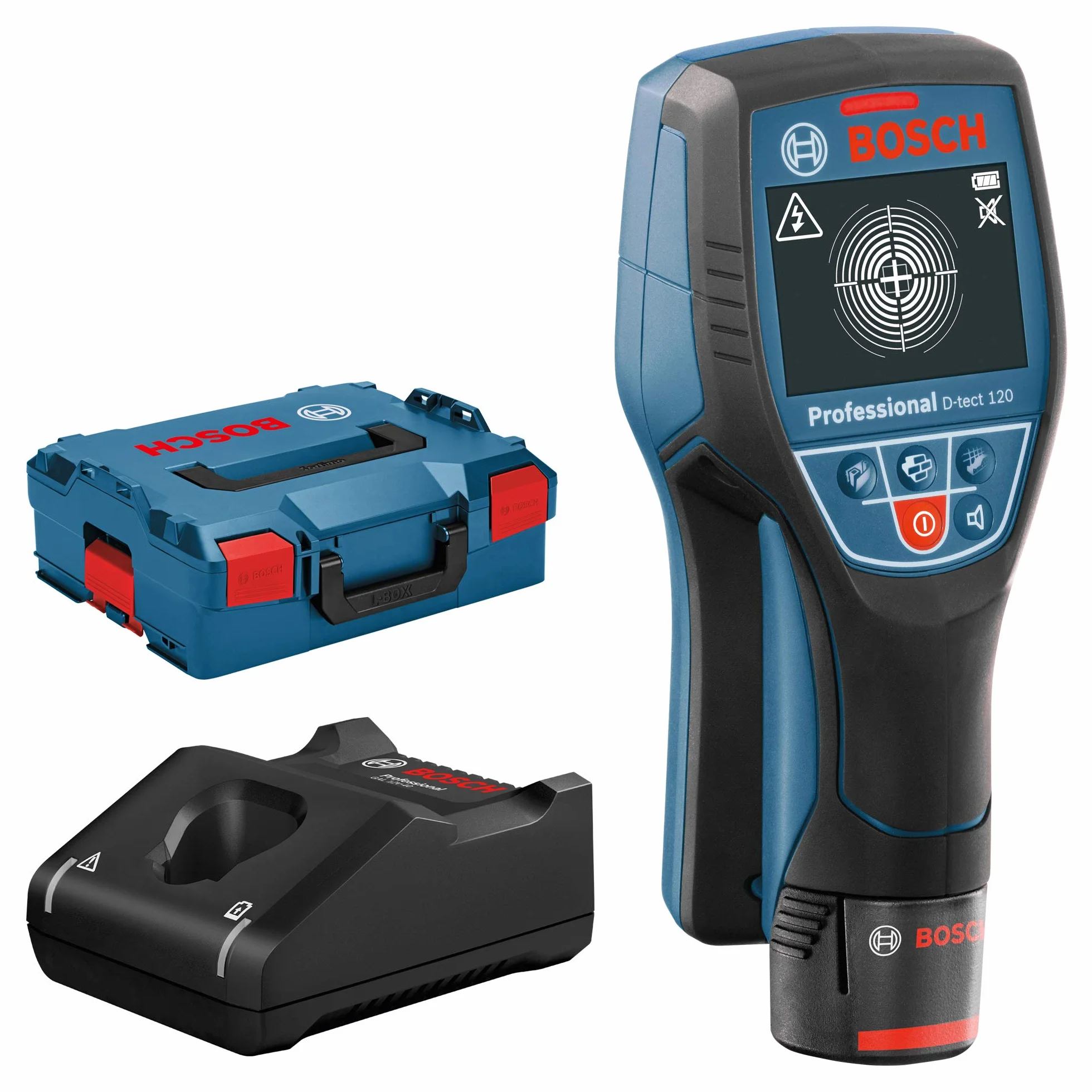 Bosch Professional 12V System Rilevatore D-tect 120 (1 batt. 12V, rilevamento max. tubi in plastica/sottostrutture/cavi sotto tensione/metalli magnetici/non magnetici: 60/38/60/120/120 mm, L-BOXX)