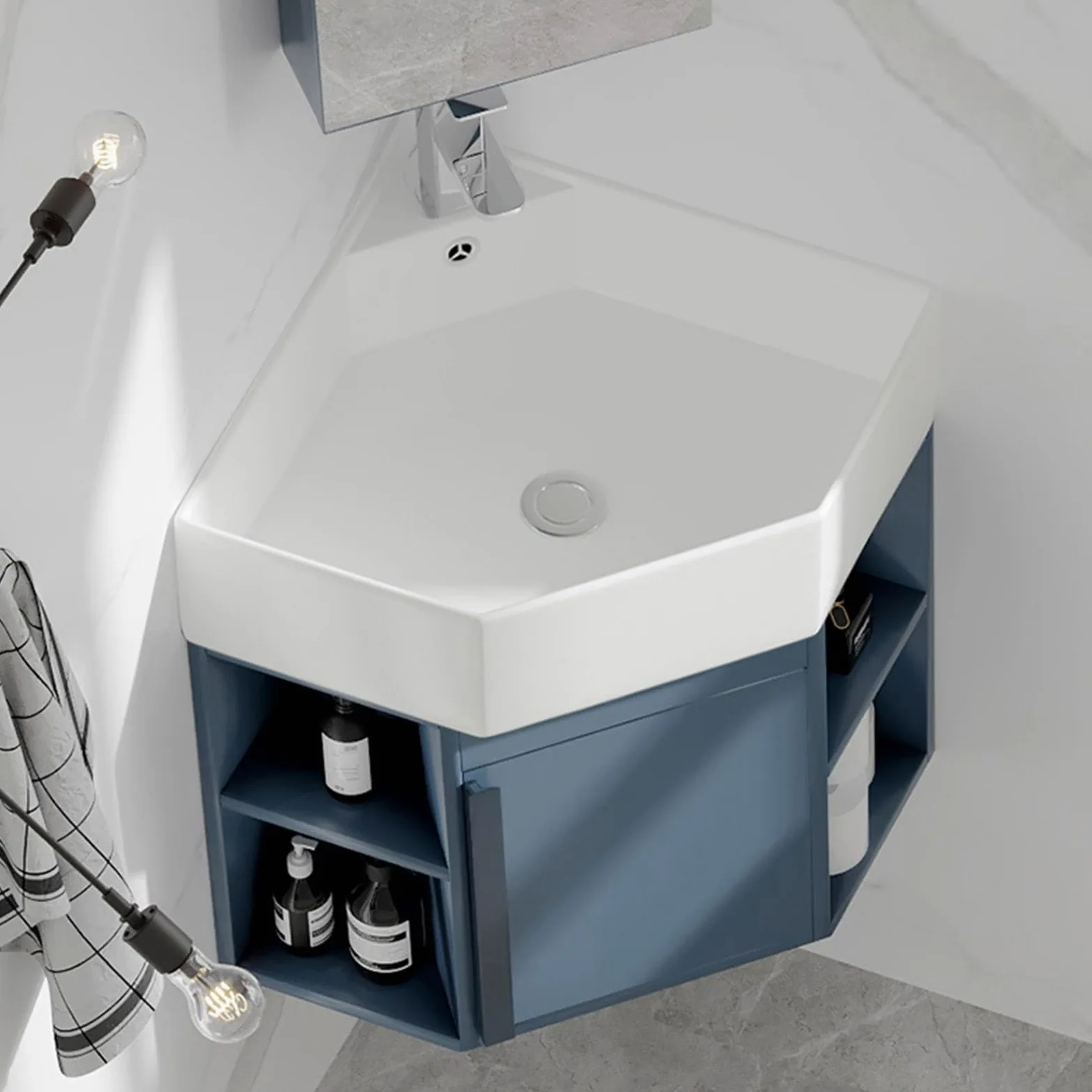 Lavandini Ad Angolo Per Bagno, Lavabo Ad Angolo Su Piedistallo, Mobile Da Bagno Con Rubinetto E Scarico, Set Di Mobili A Parete Per Piccoli Spazi, Per Piccoli Spazi, Mobiletto Sospeso A Parete ( Color