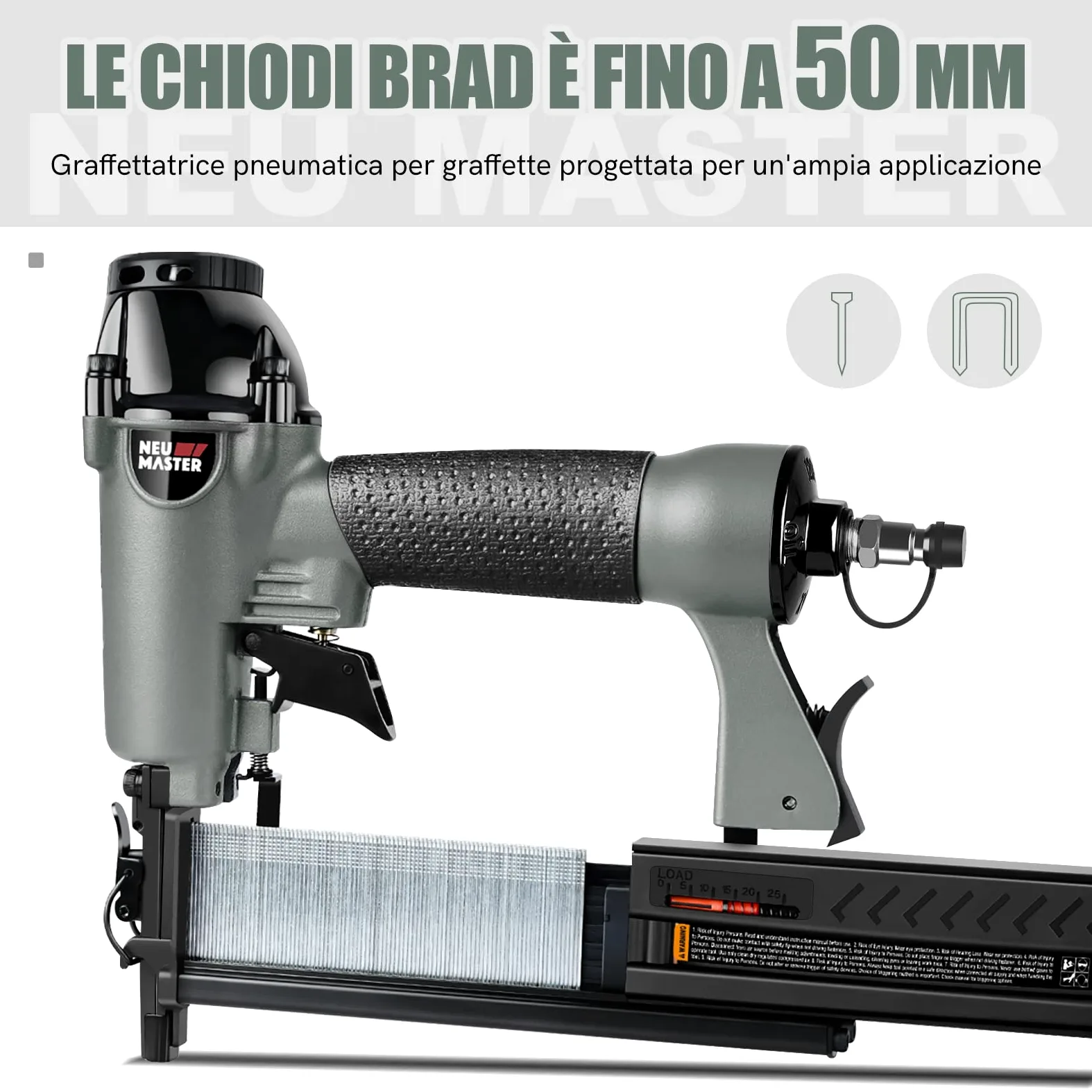 NEU MASTER Chiodatrice Pneumatica - 2 in 1 Sparachiodi Aria Pneumatica con 800 Chiodi e 200 Graffette,Graffettatrice Pneumatica con Occhiali di Protezione e Custodia in Plastica Portatile