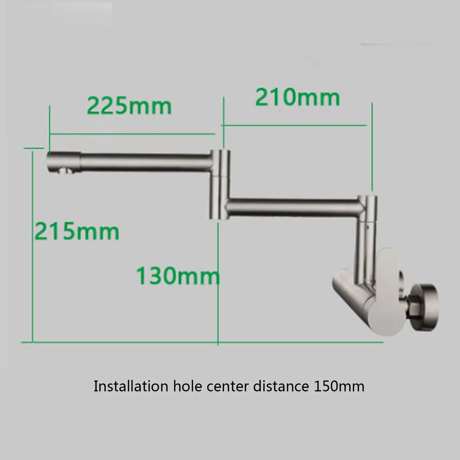 Rubinetto da cucina riempitivo for pentole, rubinetto for lavello pieghevole a parete in acciaio inossidabile Braccio oscillante a doppio snodo estensibile, maniglia singola 2 fori Rubinetto commercia