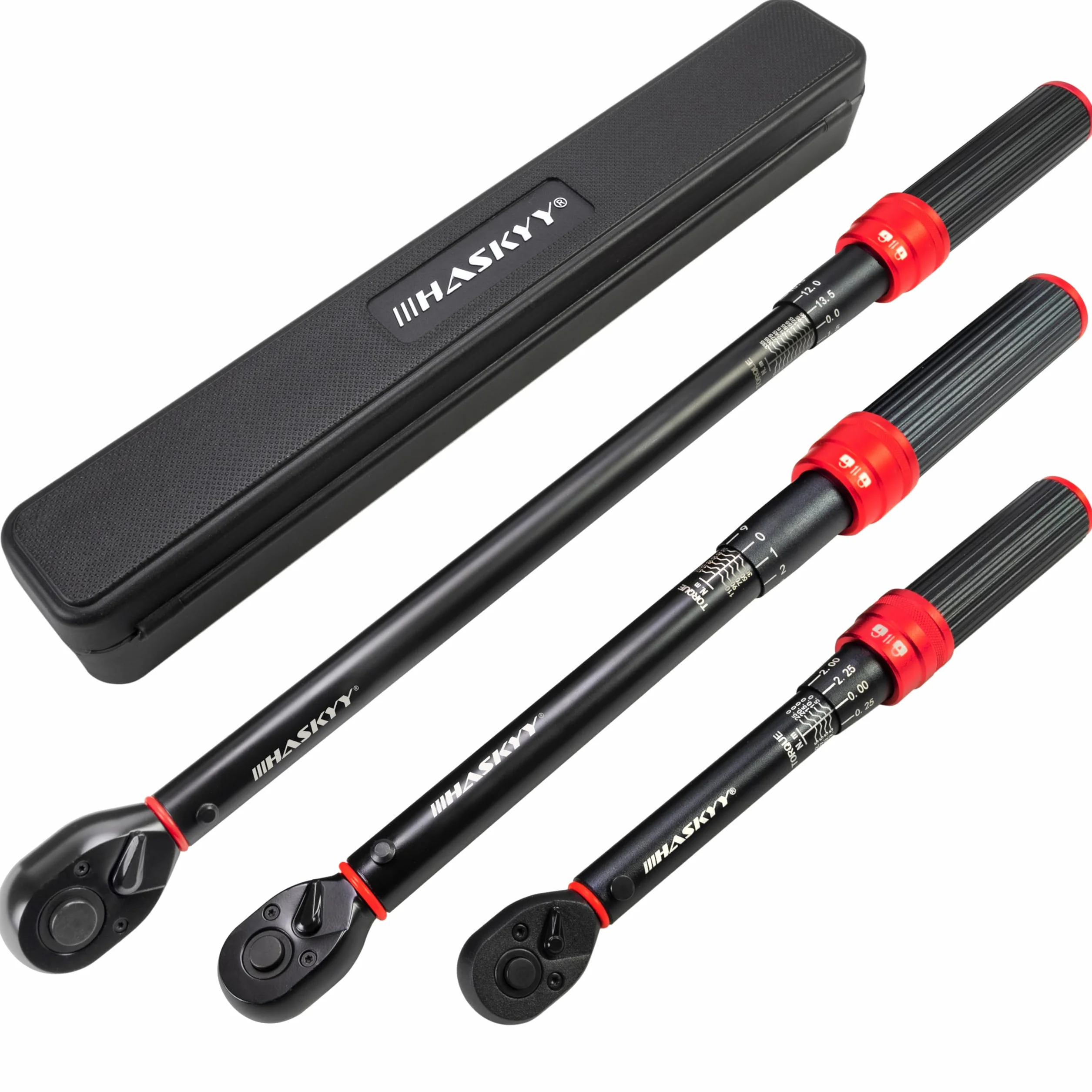 HASKYY Set di Chiave Dinamometrica da 1/4", 3/8", 1/2", 5-25 Nm, 20-120 Nm, 65-350 Nm, 3 pezzi, per bicicletta, moto, motore, auto, industria, coppia di cricchetto, chiave a cricchetto