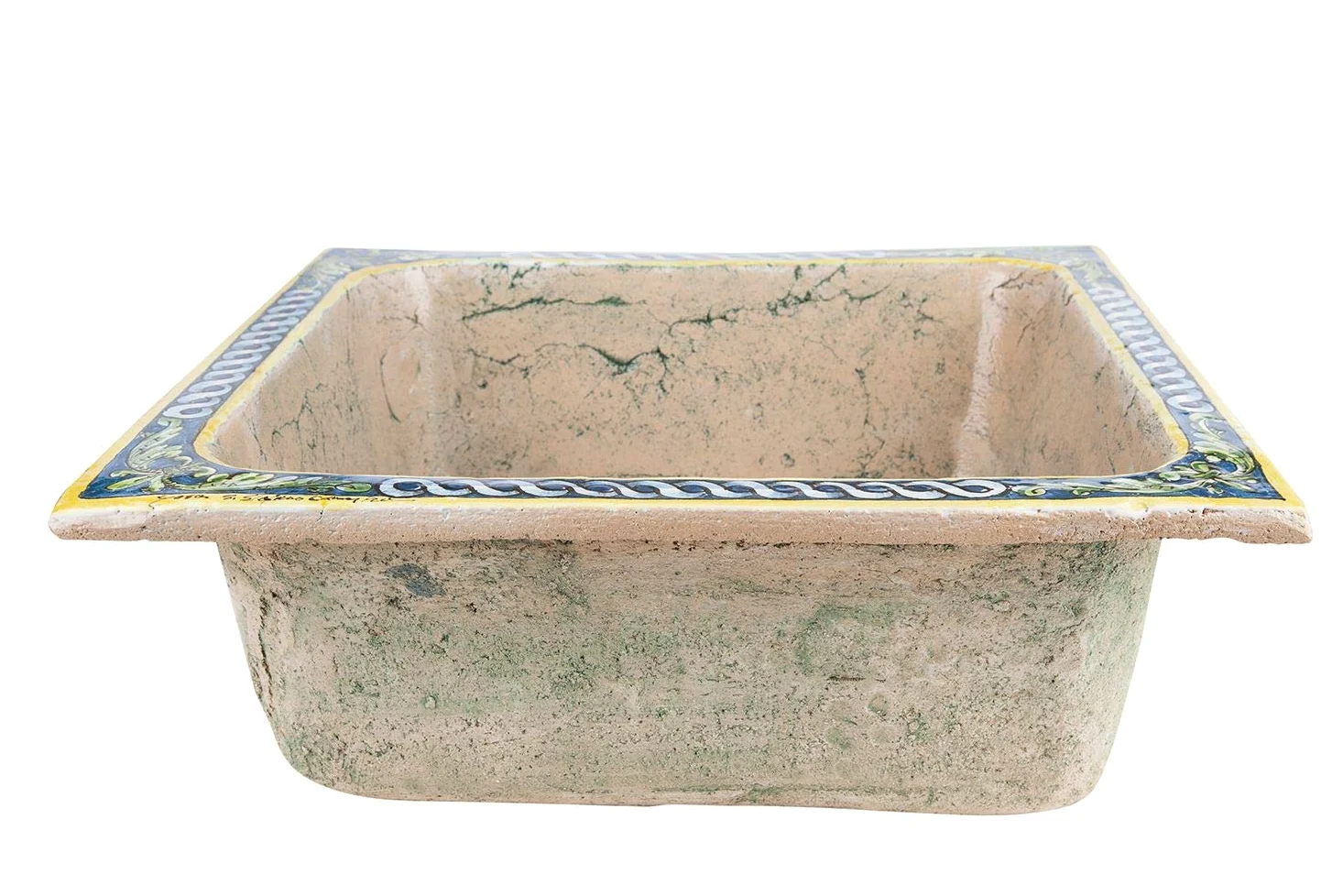 Lavabo ceramica siciliana Terra - Lavello da cucina quadrato da incasso, Un Lavabo da cucina colorato fatto a mano da cucina | Lavello da cucina in ceramica siciliana dall'Italia 42 x 42 cm