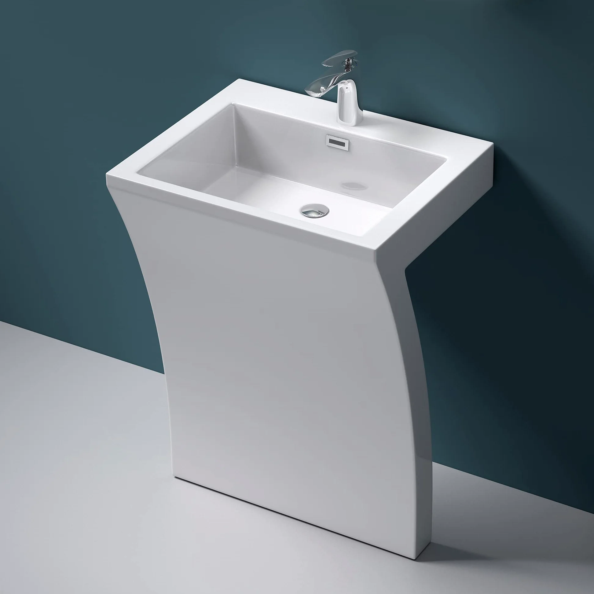 Mai & Mai Lavandino a Colonna 60X48X83cm,Lavandino su Piedistallo per Bagni Colossum07 da Minerale Fuso, un Foro per la Rubinetteria,Bianco