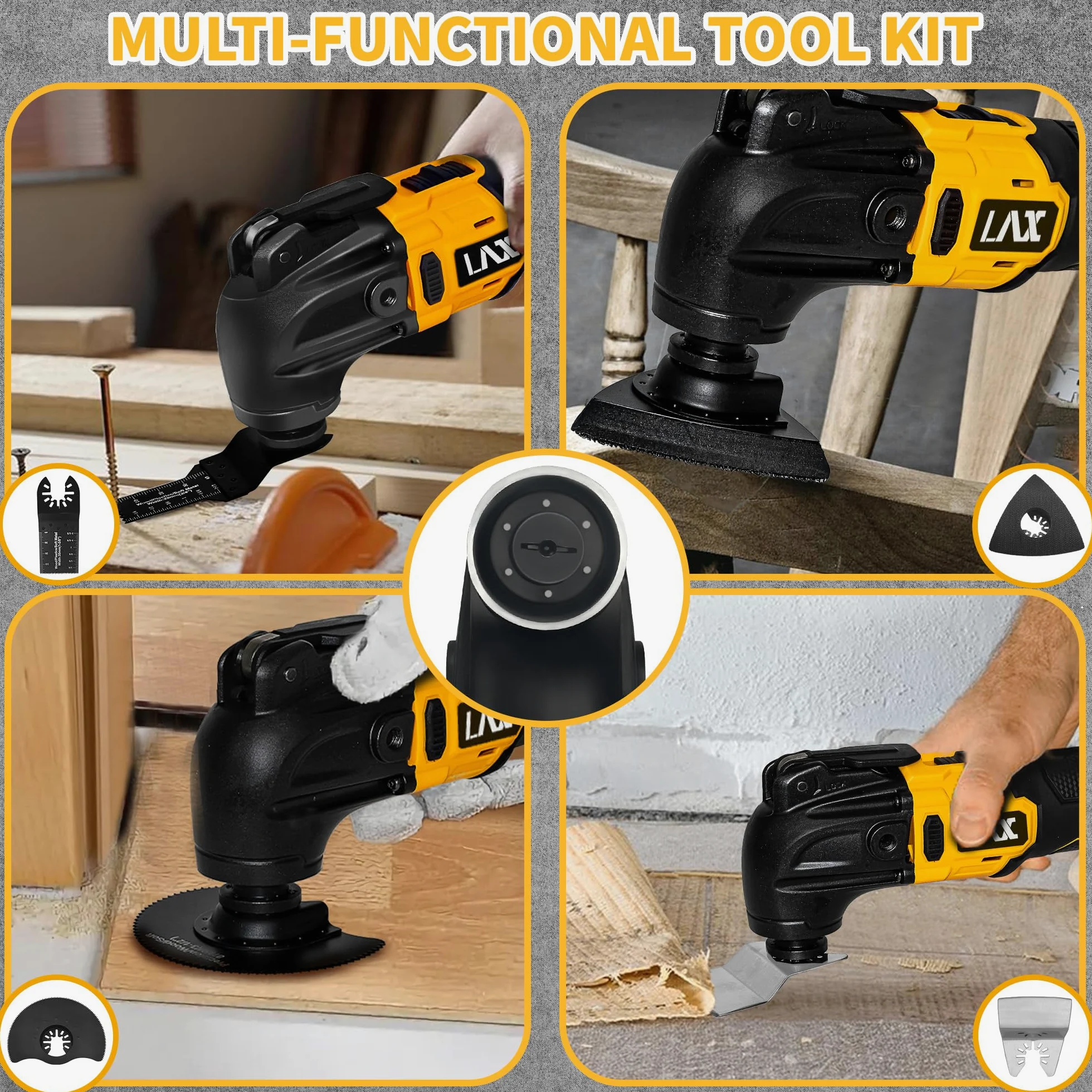 Utensili multifunzione oscillanti per batteria Dewalt da 18 V, utensile multiuso per taglio e levigatura, angolo di oscillazione di 4°, 6 velocità variabili, design a lama rapida con 21 accessori per