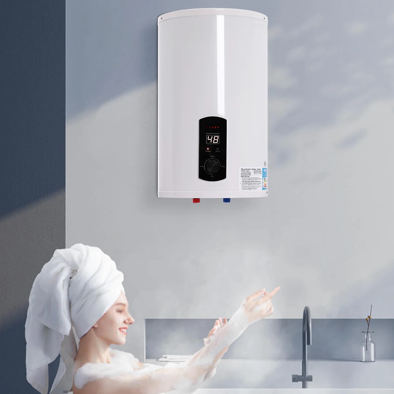 Caldaia elettrica per cellulare, shower Tap, schermo a LED, serbatoio elettrico, boiler per acqua, boiler elettrico, set da parete per acqua calda (35 L)