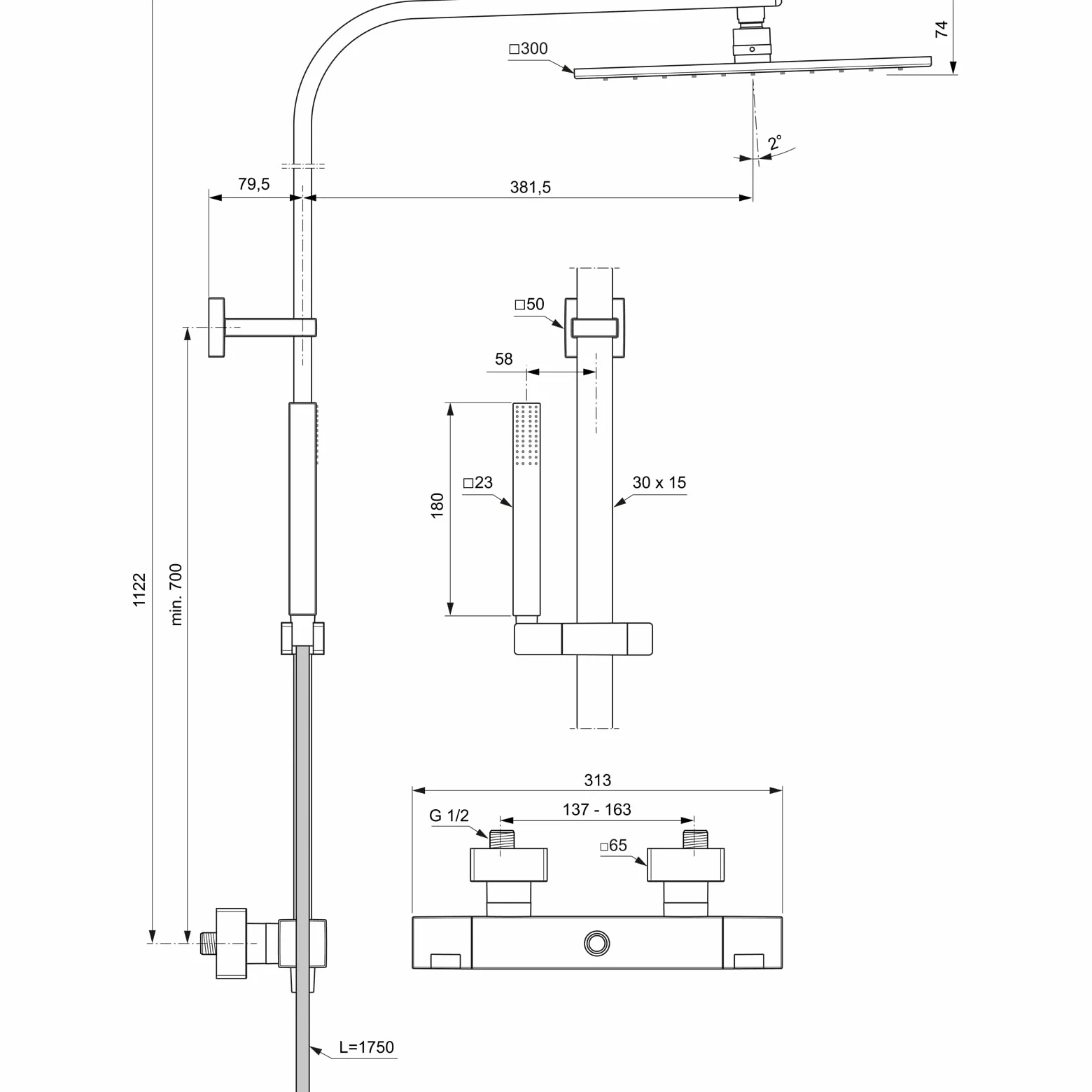 Ideal Standard - Ceratherm C100 Colonna doccia con termostatico esterno, Cromato