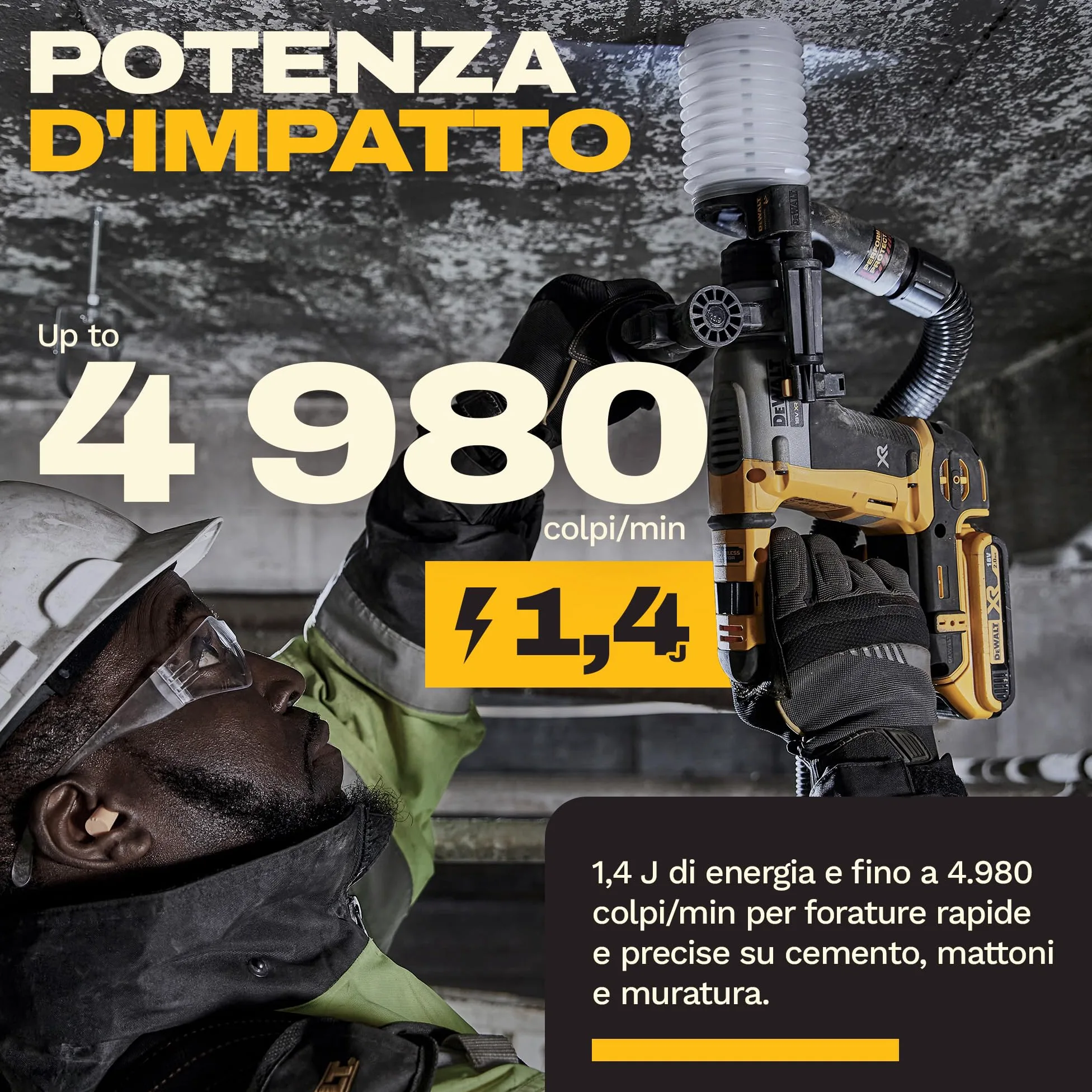 DEWALT Trapano a percussione 18V XR SDS PLUS 16mm, solo utensile, DCH172N-XJ