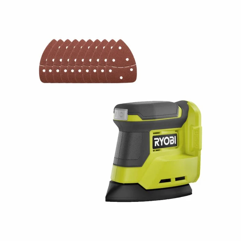 Confezione RYOBI - Levigatrice triangolare RPS18-0 - 18V OnePlus - senza batteria e caricabatterie - Set di 10 fogli abr