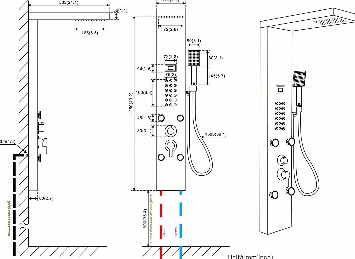 Auralum Colonna Doccia Idromassaggio 4 Funzioni con Soffione Doccia e Doccetta, Pannello Doccia Idromassaggio con Display LCD, Pannello Doccia con Miscelatore in 304 Acciaio Inox per Bagno