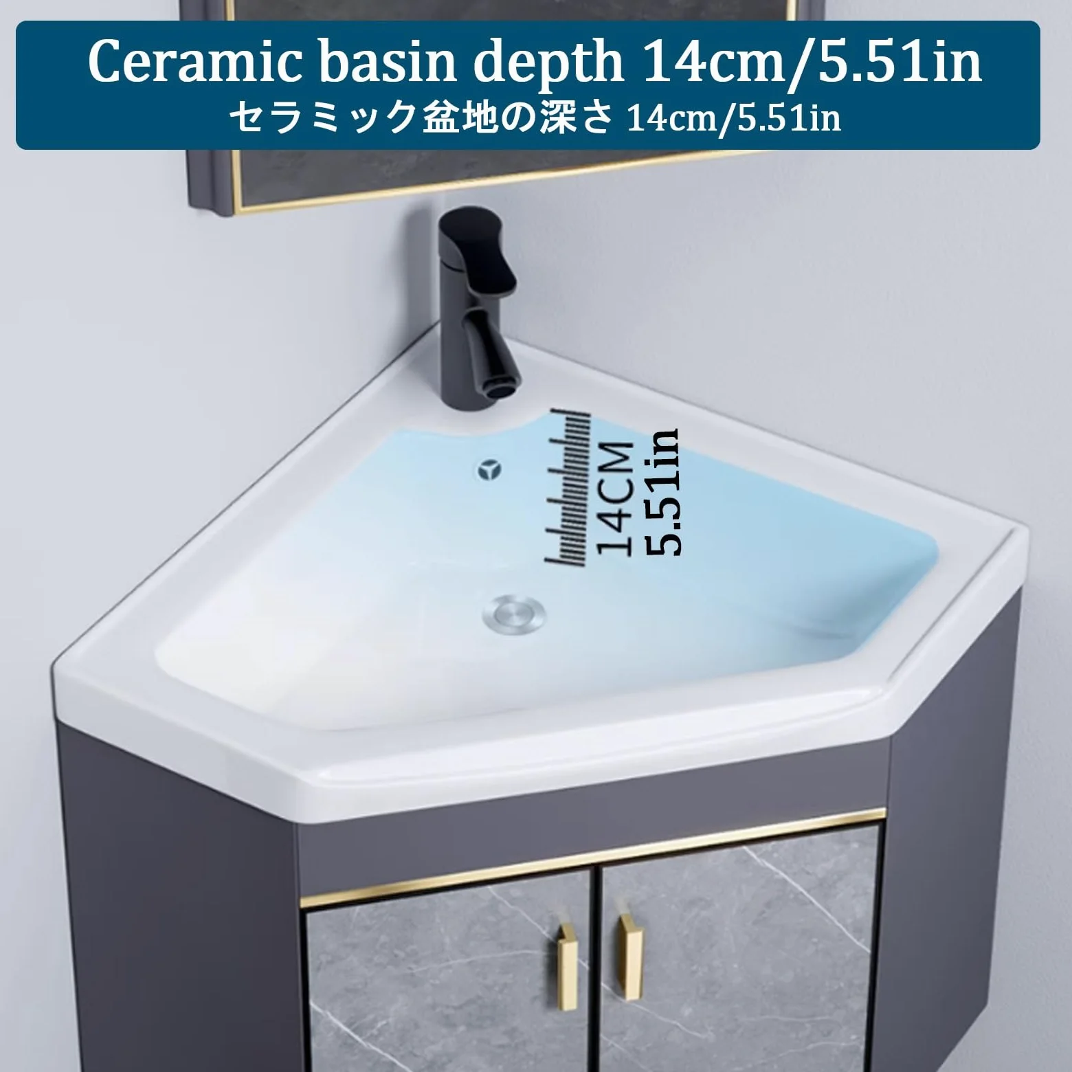Bagno Lavabo Angolare su Piedistallo Mobile con Rubinetto e Scarico, Specchio e Sospeso per Bagno e Lavanderia