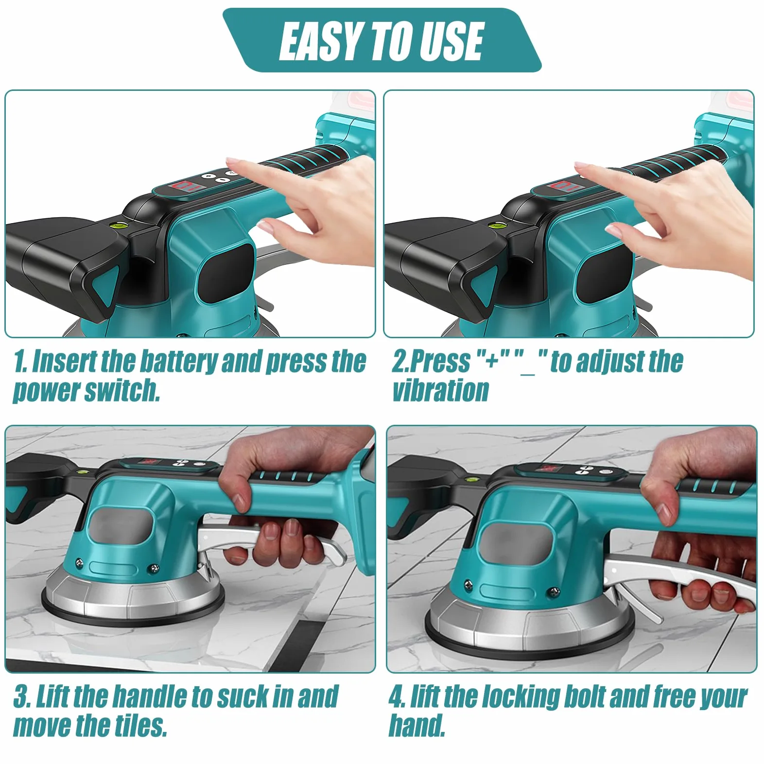 Macchina vibrante per piastrelle Makita 18 V, Vibratori per Piastrelle a Batteria da Parete Posa con 10 ingranaggi regolabili, assorbimento 200 kg, display digitale(Batteria Non Inclusa)