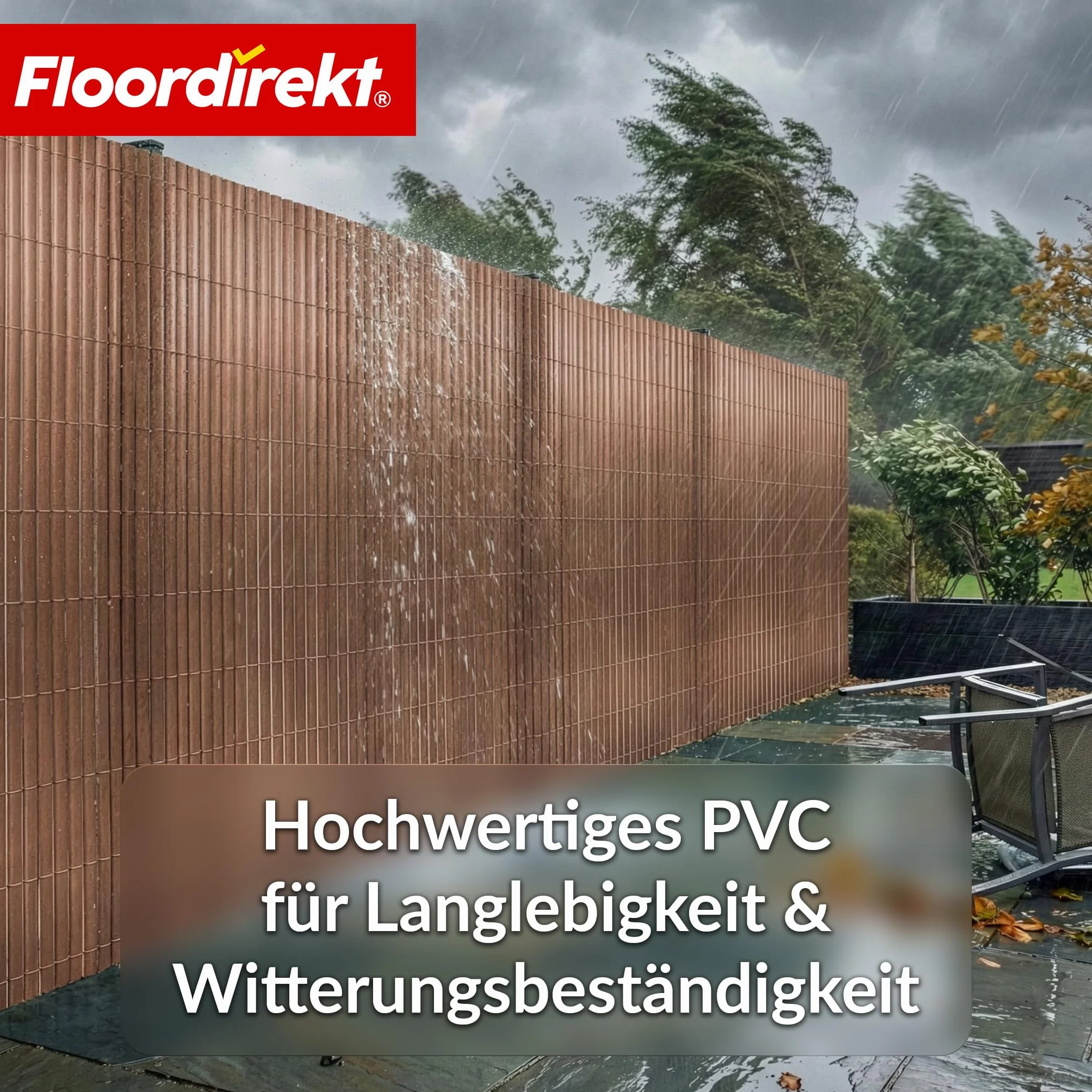 Floordirekt | Recinzione in PVC, paravento per privacy da giardino, piscine, balcone, terrazza, decorativo in PVC, resistente ai raggi UV, intemperie, antivento, 200 x 300 cm - Marrone