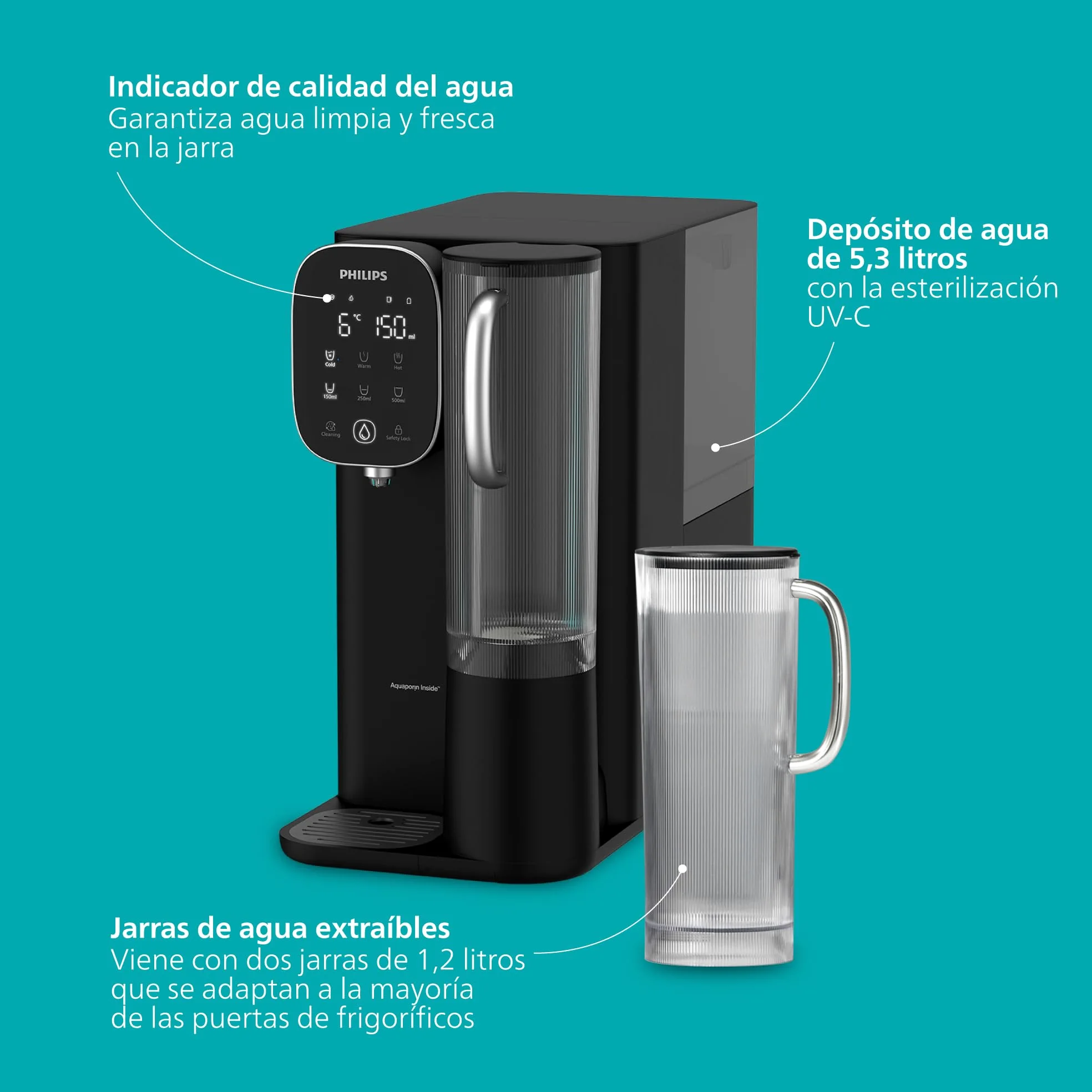 Philips Water Stazione dell'acqua a osmosi inversa ADD6912BK/10: elimina fino a 110 sostanze, riscaldamento e raffreddamento istantanei, durata del filtro di 1 anno