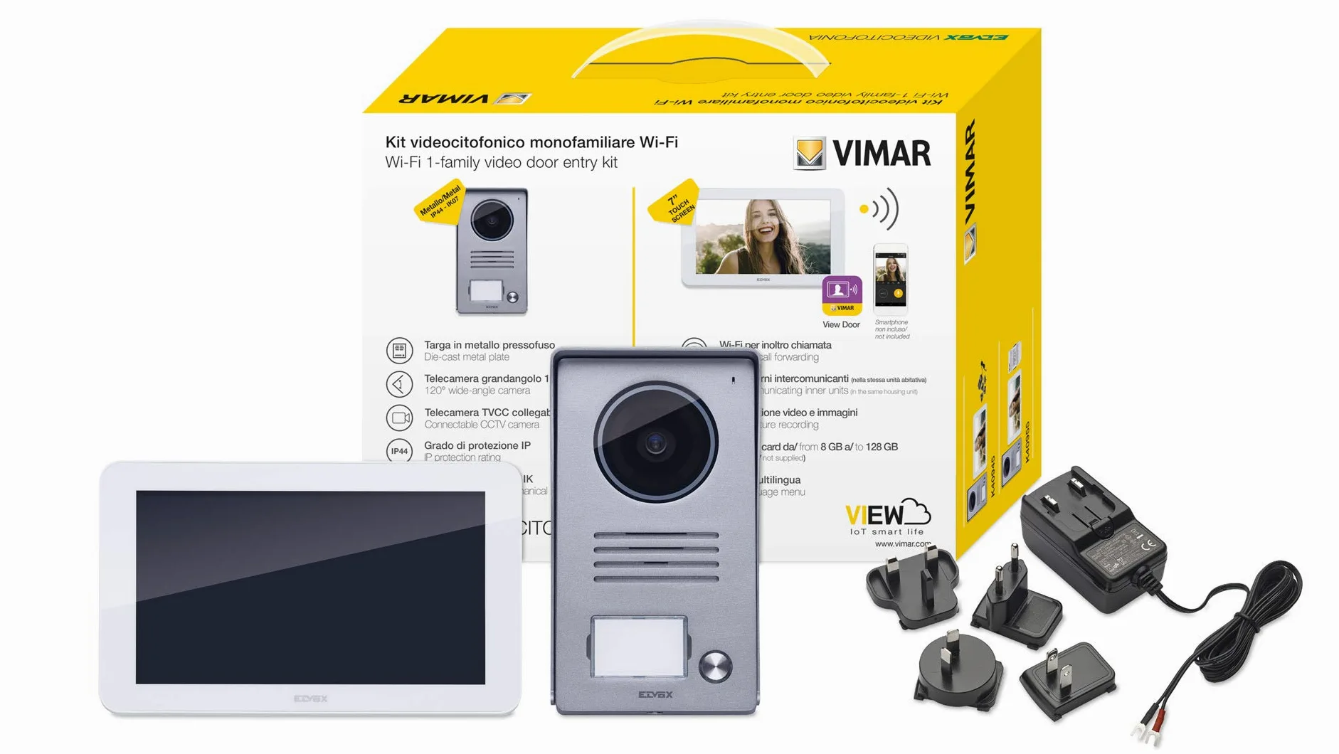 Vimar K40945 Kit Videocitofono Smart Monofamiliare Con Monitor Touch Screen Vivavoce Wifi, 1 Alimentatore Multispina, ‎Bianco, ‎26.5 x 10.8 x 20 cm, 1.45 Kg
