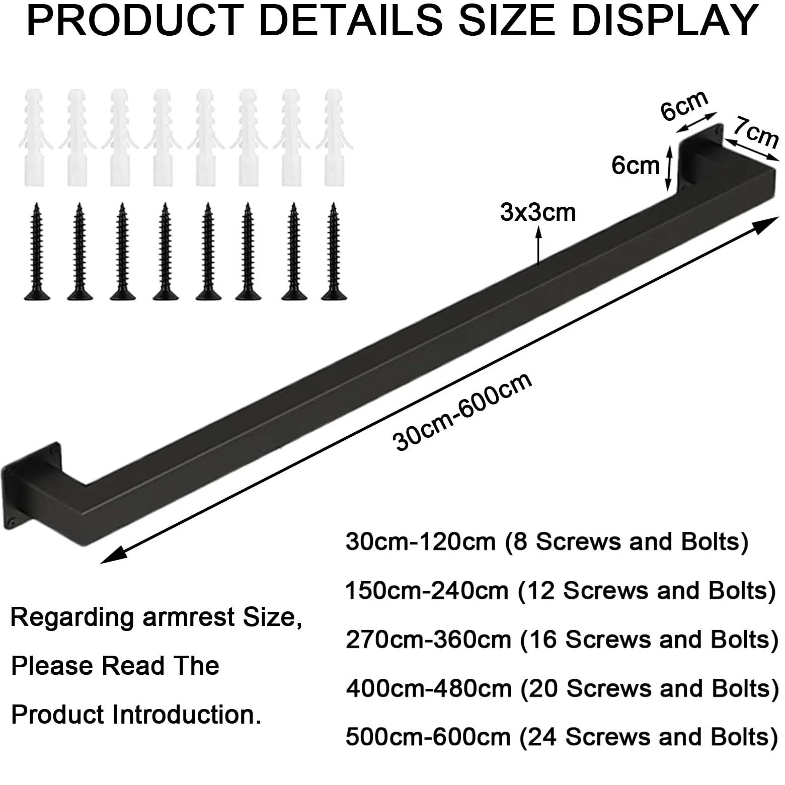 360cm Corrimano di Tubo in Ferro battuto Nero, corrimano Antiscivolo per Scale di Sicurezza,Adatto per Scale per WC da Bagno Corrimano per Interni ed Esterni