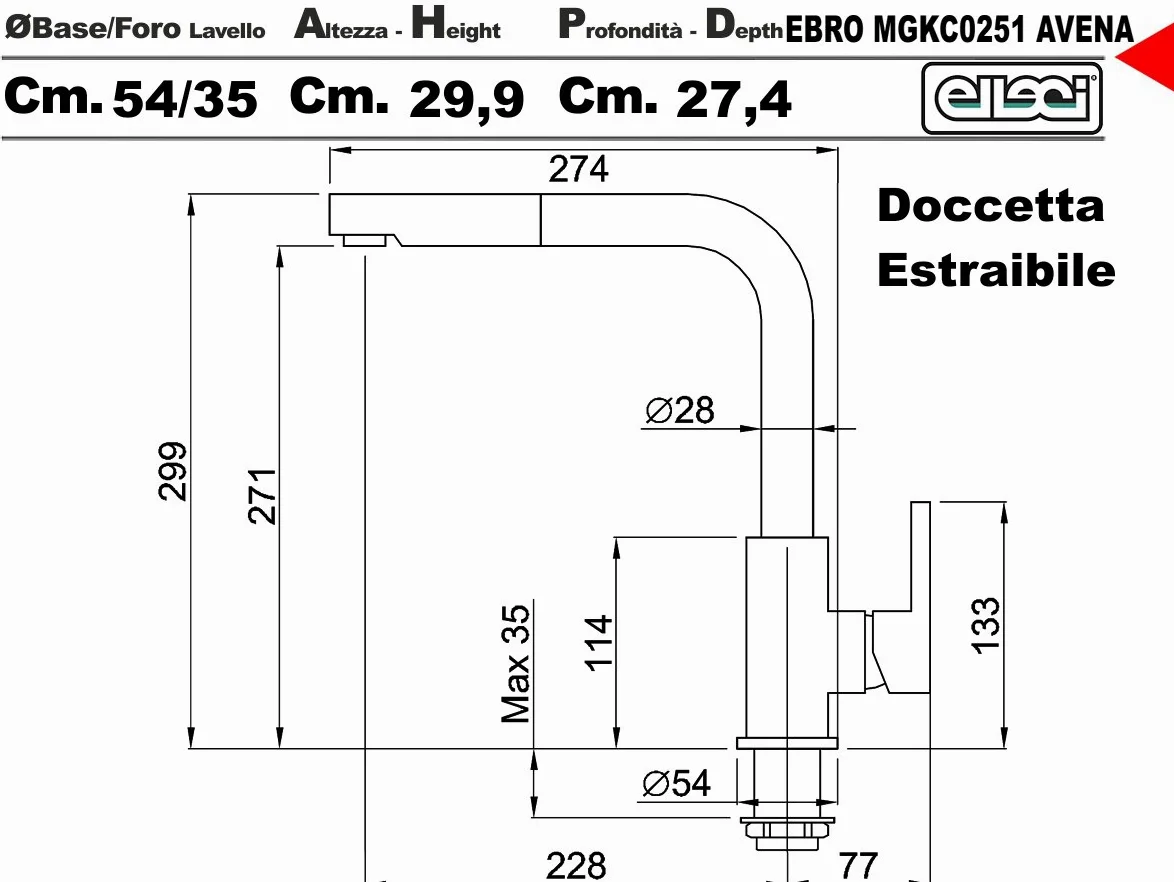Rubinetto Miscelatore Ellci Ebro MGKC0251 con Doccetta Estraibile G51 Avena Granitek