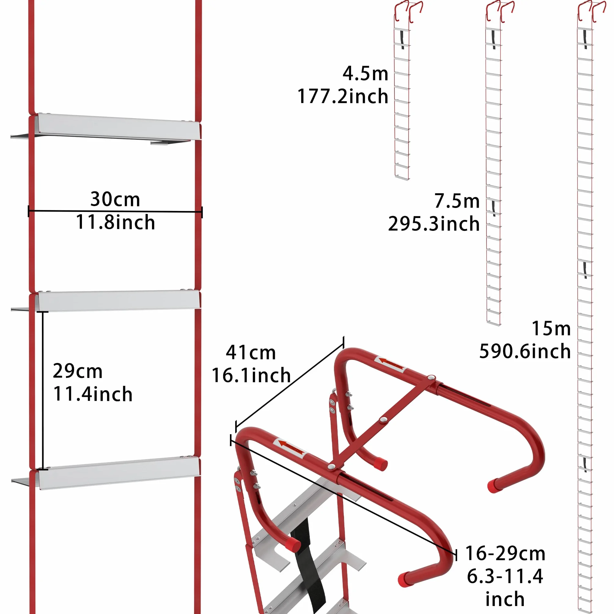 YRHome Scala di salvataggio pieghevole in alluminio, 15 m, per uso domestico, scala di sicurezza pieghevole, scala antincendio, per situazioni di emergenza, 450 kg, per casa, ringhiere, balcone