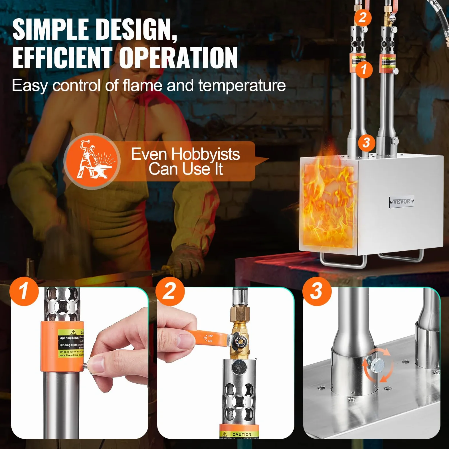 VEVOR Forgia a gas propano portatile, forno a gas quadrato con 2 bruciatori, temperatura max 1427 ℃, utensili e attrezzature per forgiatura a gas in acciaio inox, per colteliere Maréchaux-Ferrants