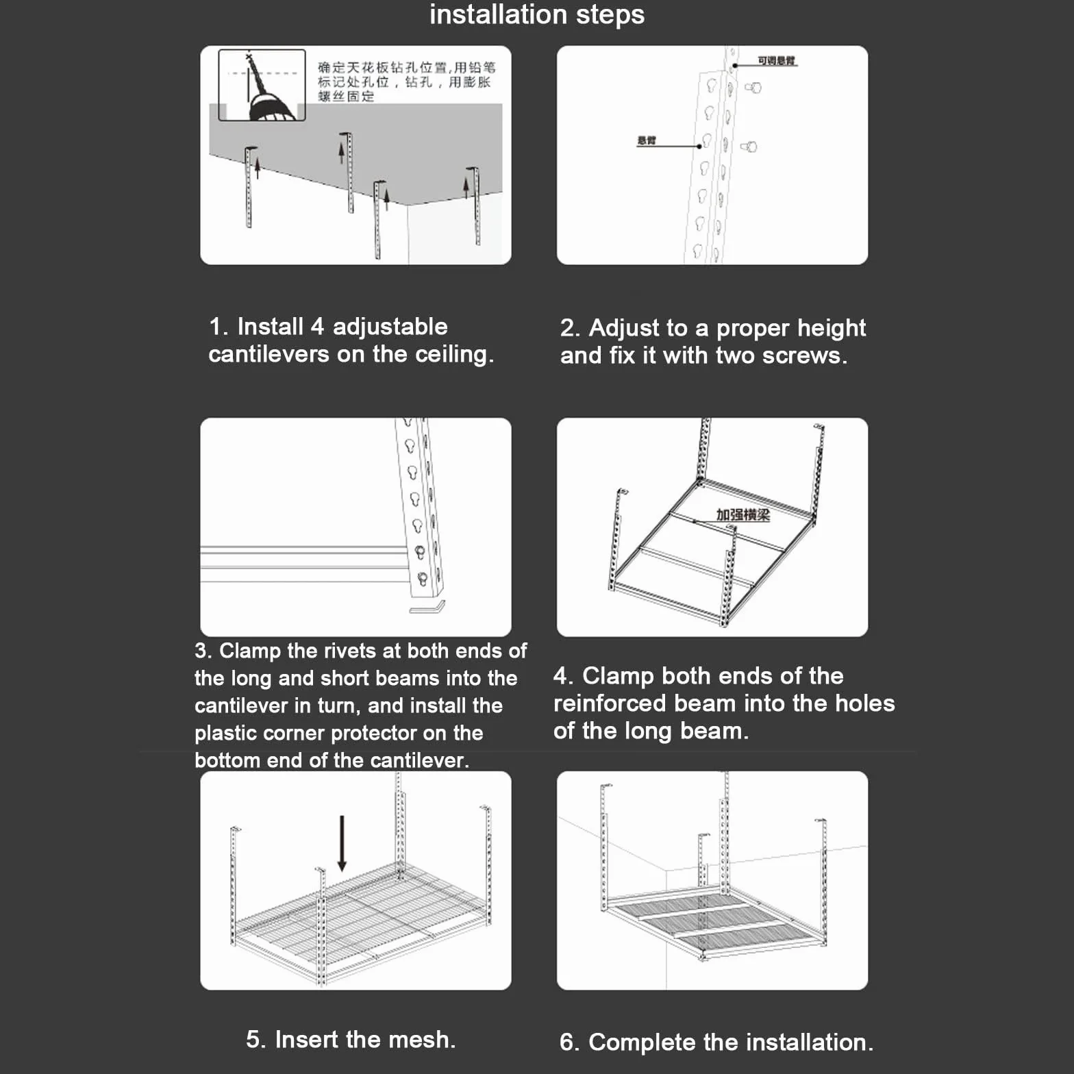 Scaffalature Per Garage Sospese, Scaffali Regolabili Per Montaggio A Soffitto, Pensili Per Garage, Capacità Di Peso 150 Kg, 115 × 70 Cm, Nero