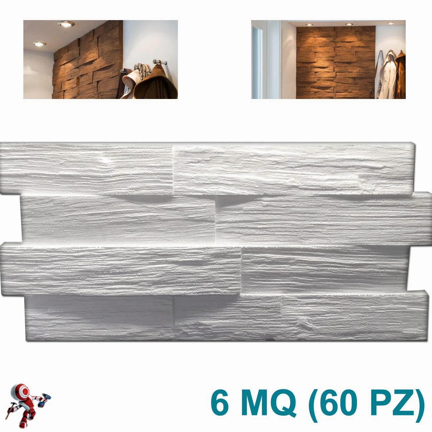 Pannelli polistirolo finta pietra per interni pannello polistirolo finto legno 20x50 cm confezione da 7,20 mq (72pz)