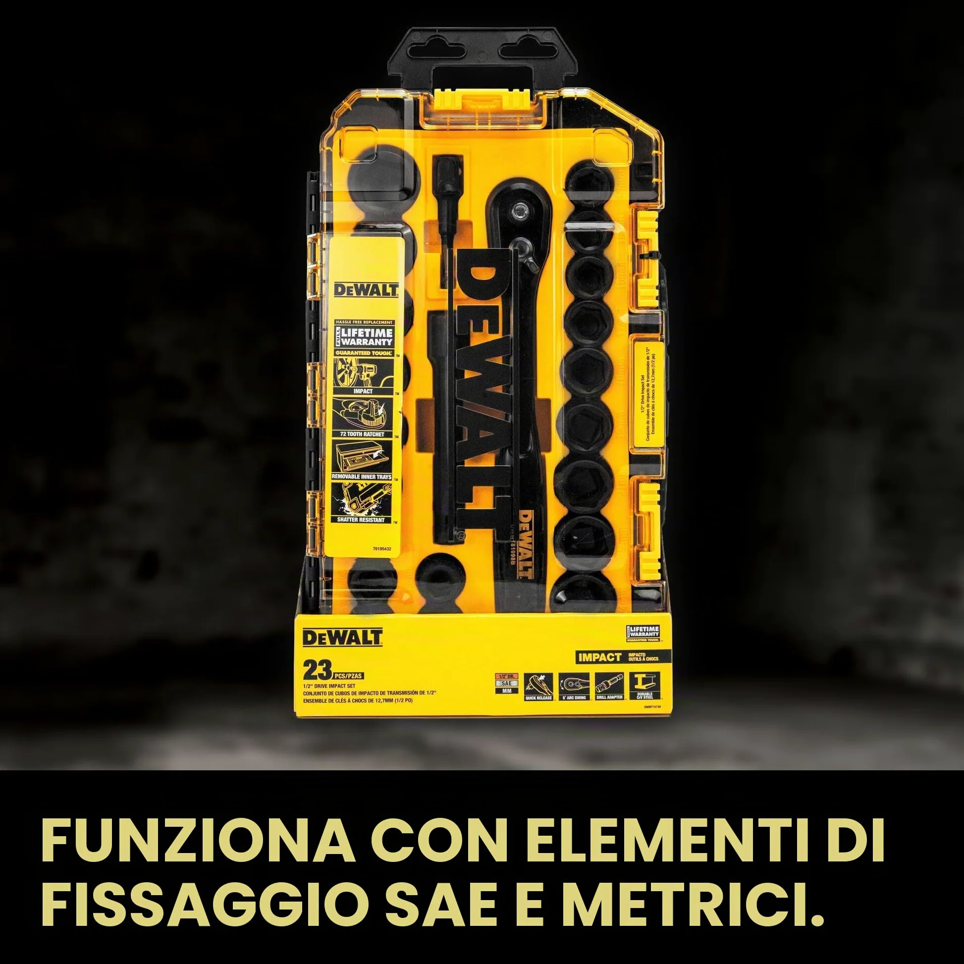 DEWALT DWMT74739 - Set di chiavi a bussola combinate da 1/2", 23 pezzi
